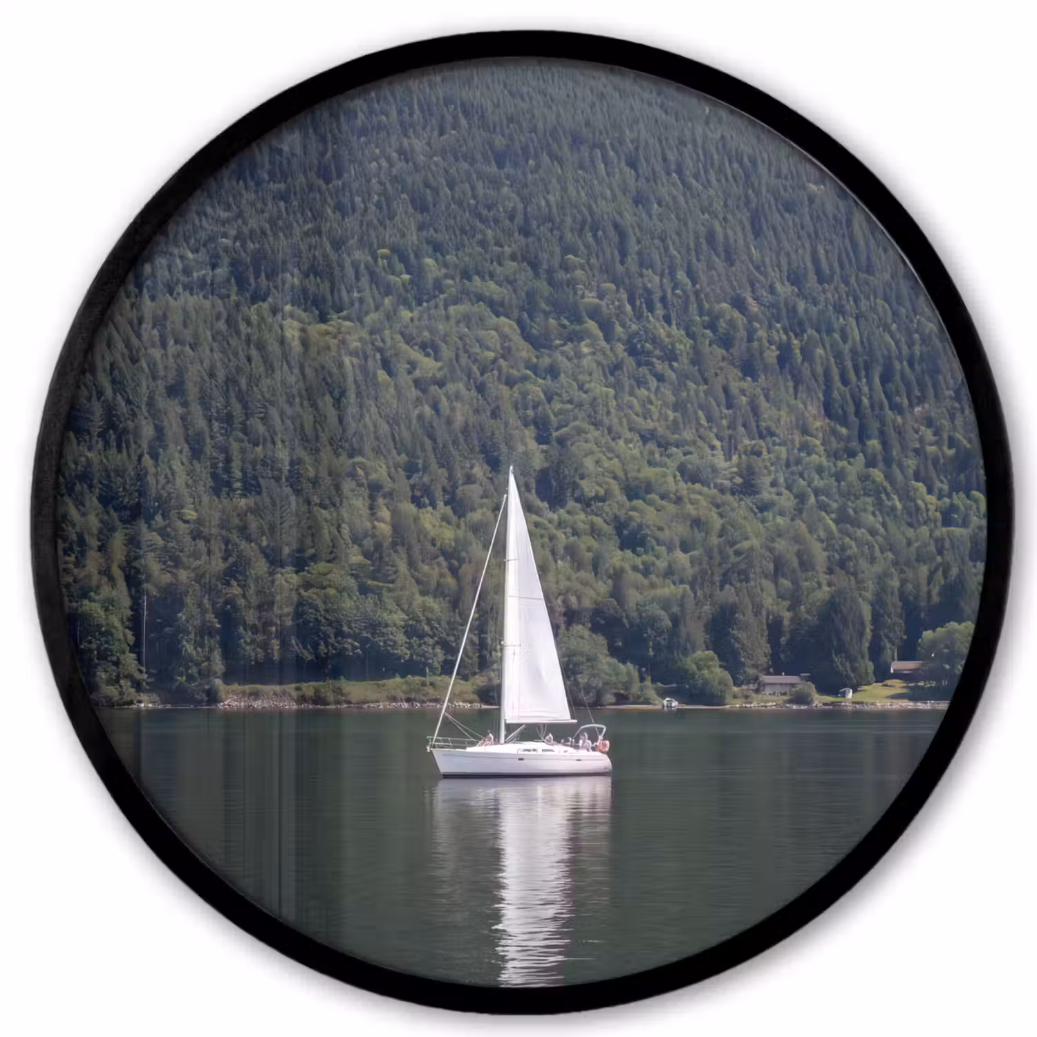 Zeilboot - Water - Bergen - Natuur - Groen Fotolijst rond zonder passe partout klein -3d