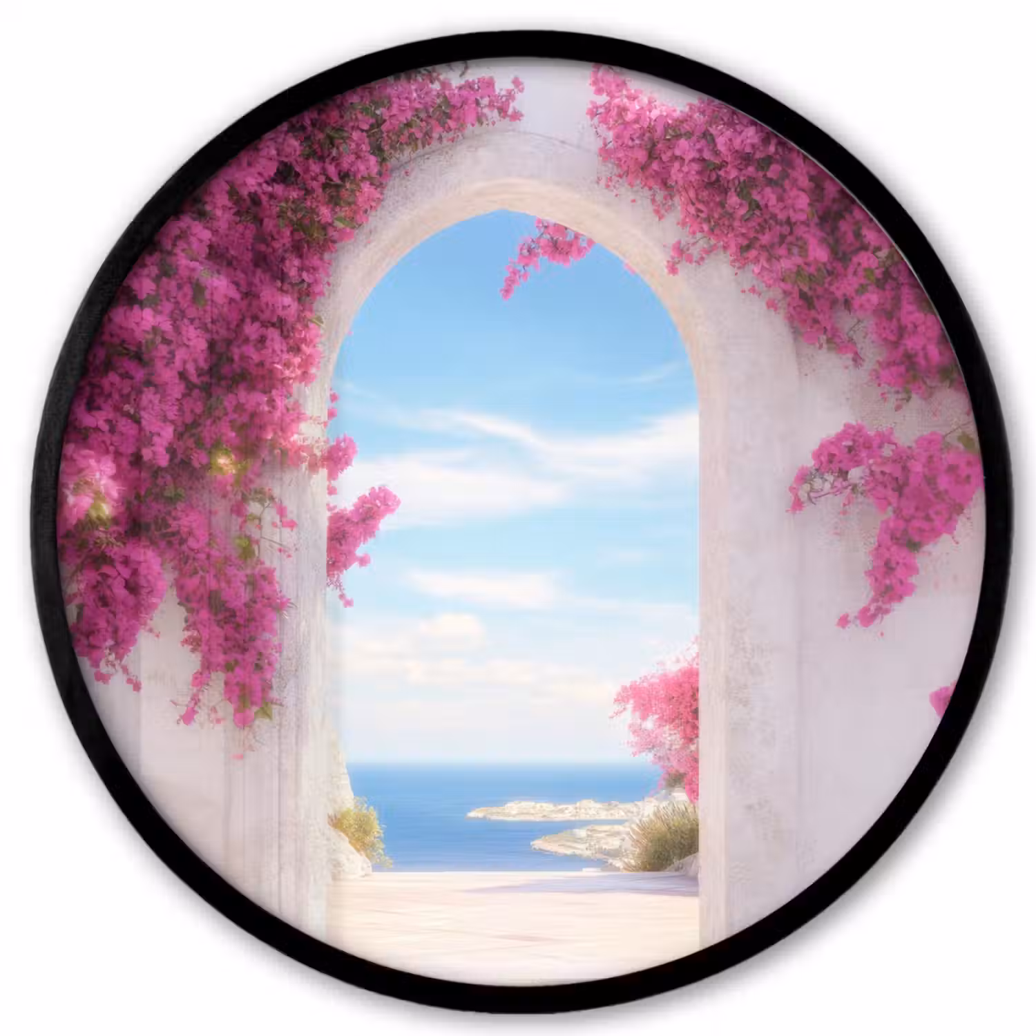 Zee - Roze - Bloemen - Poort Fotolijst rond zonder passe partout klein -3d