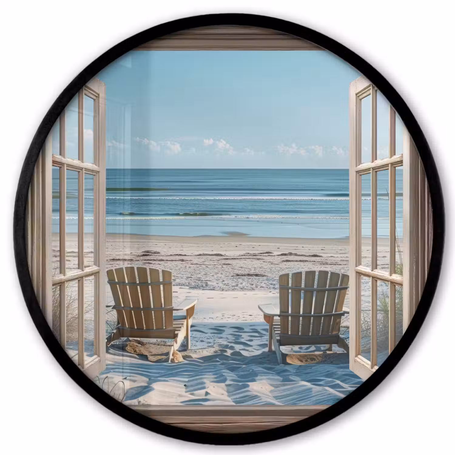 Doorkijk - Strandstoelen - Duinen - Zee - Natuur Fotolijst rond zonder passe partout klein -3d