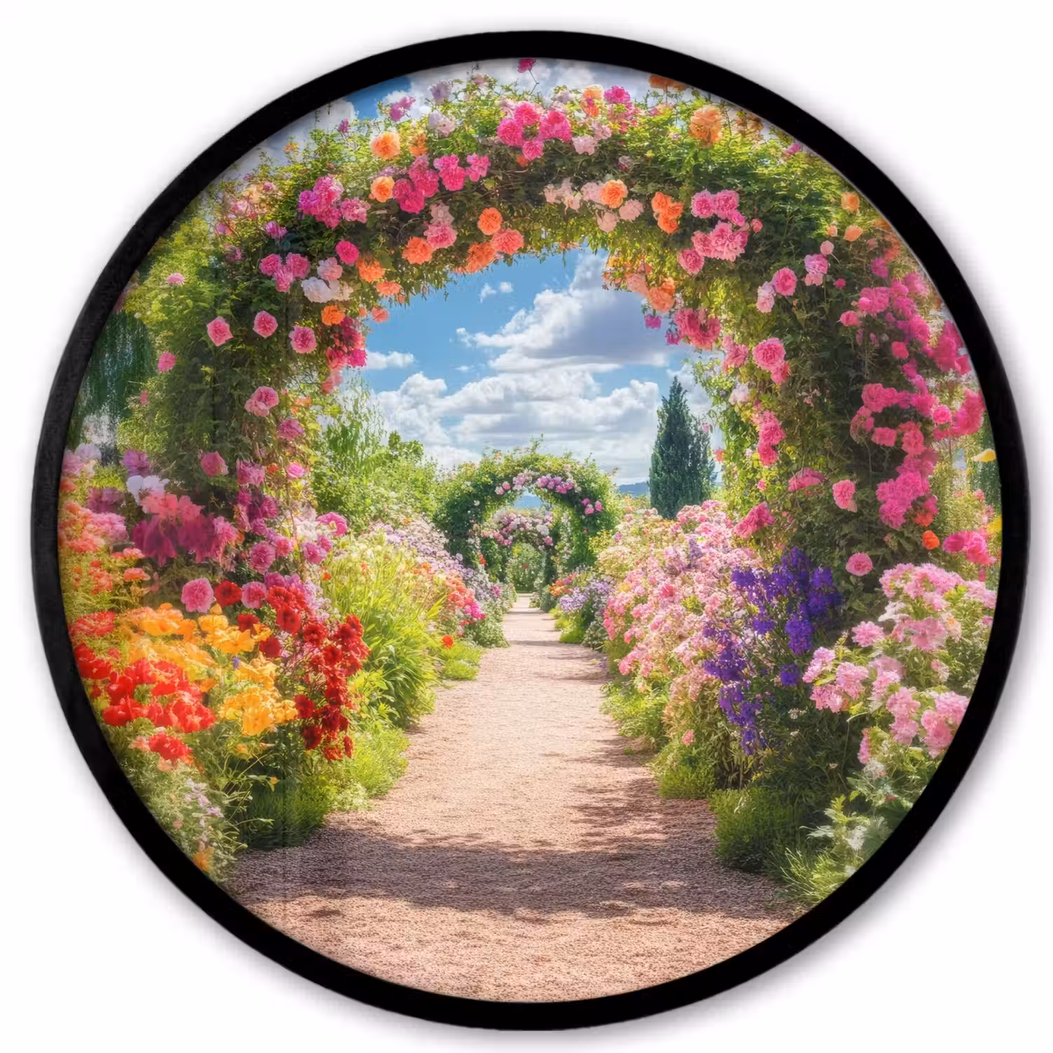 Doorkijk - Bloemen - Kleurrijk - Natuur Fotolijst rond zonder passe partout klein -3d