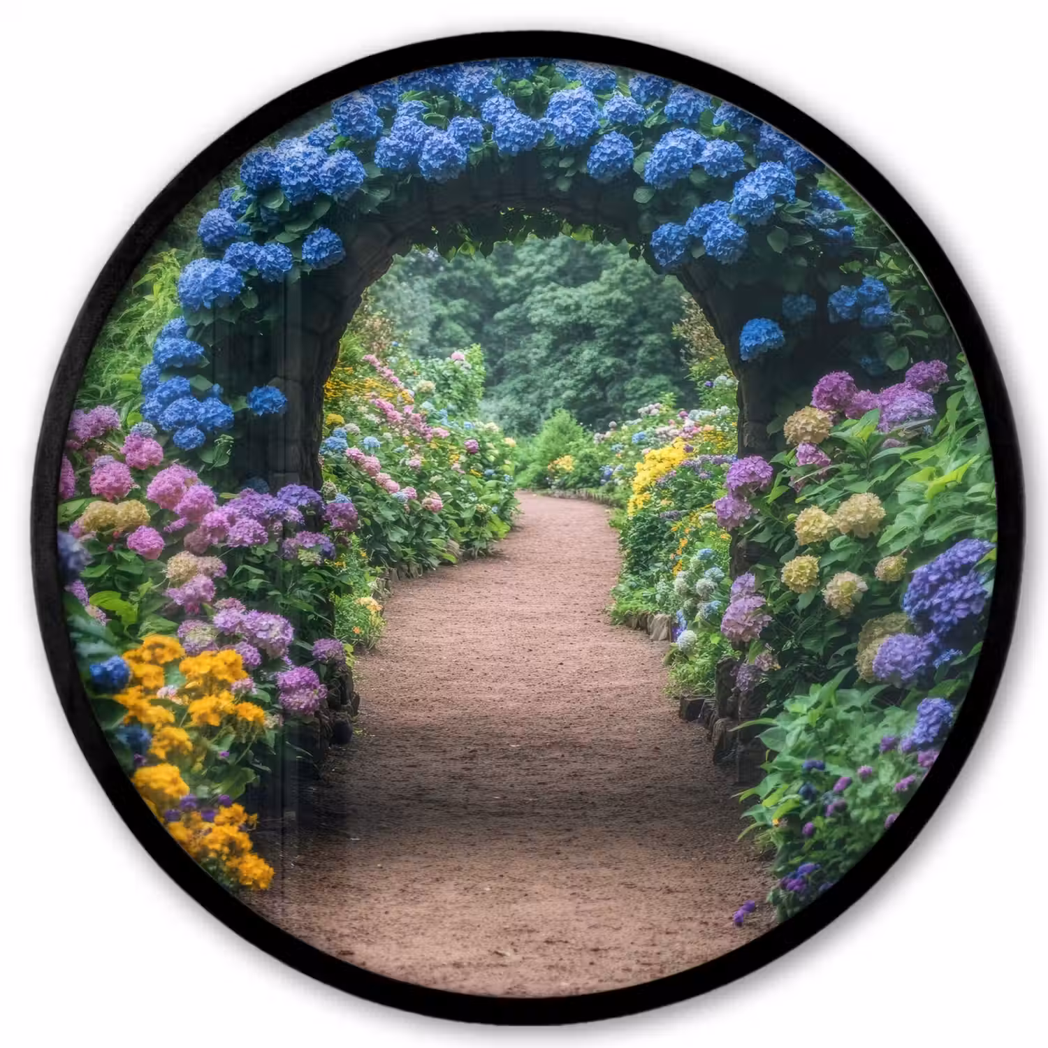 Doorkijk - Bloemen - Hortensia - Pad Fotolijst rond zonder passe partout klein -3d