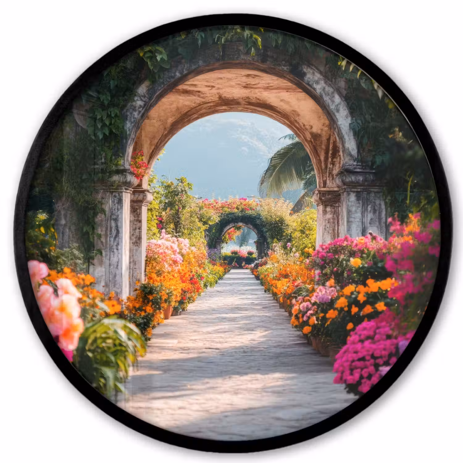 Doorkijk - Bloemen - Tropisch - Kleurrijk Fotolijst rond zonder passe partout klein -3d