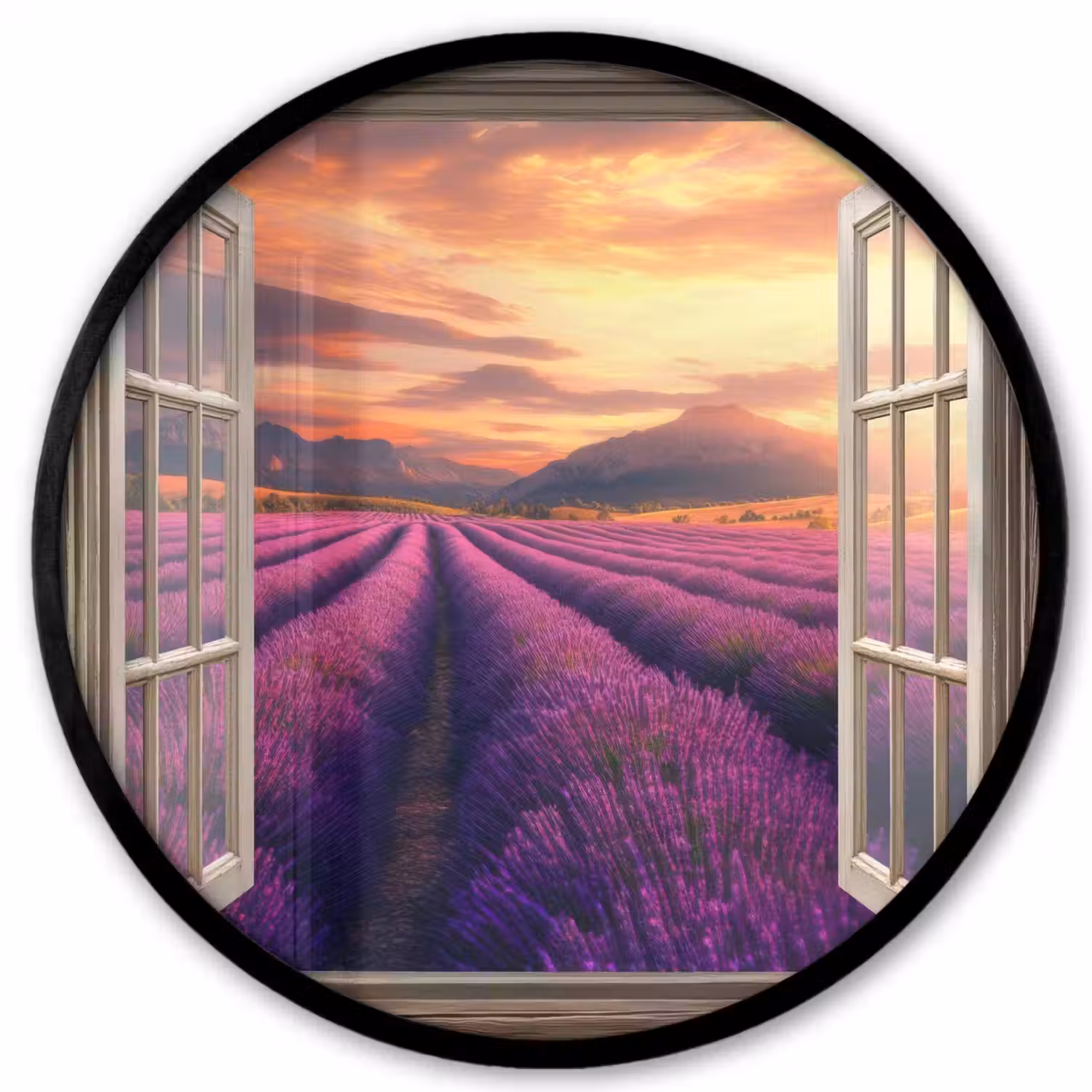 Doorkijk - Lavendel - Landschap - Bloemen - Paars Fotolijst rond zonder passe partout klein -3d