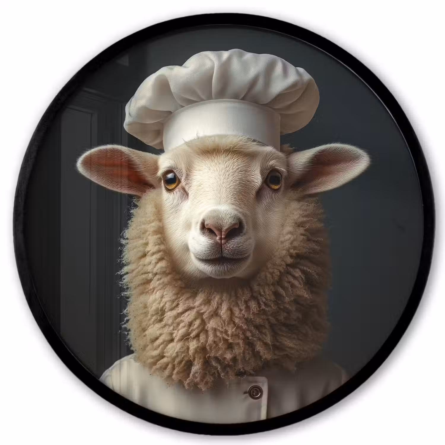 Schaap - Wol - Kok Fotolijst rond zonder passe partout klein -3d