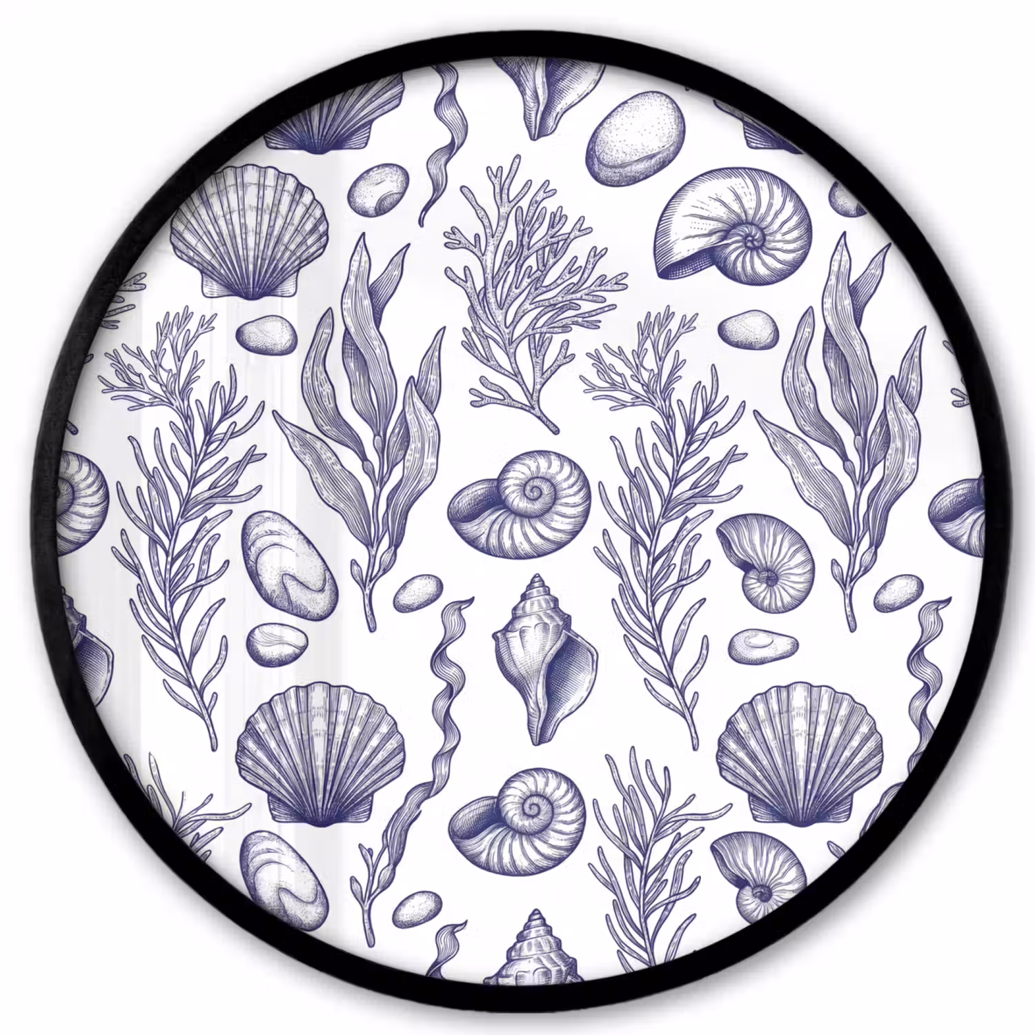 Schelpen - Zeewier - Oceaan - Illustratie - Blauw Fotolijst rond zonder passe partout klein -3d