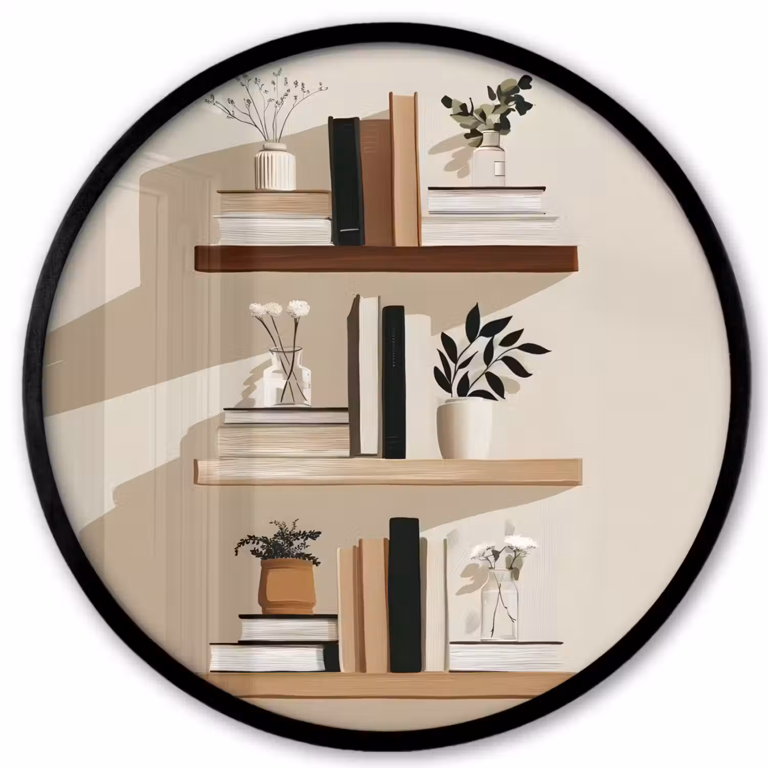 Plankjes - Boeken - Vaasjes - Planten Fotolijst rond zonder passe partout klein -3d