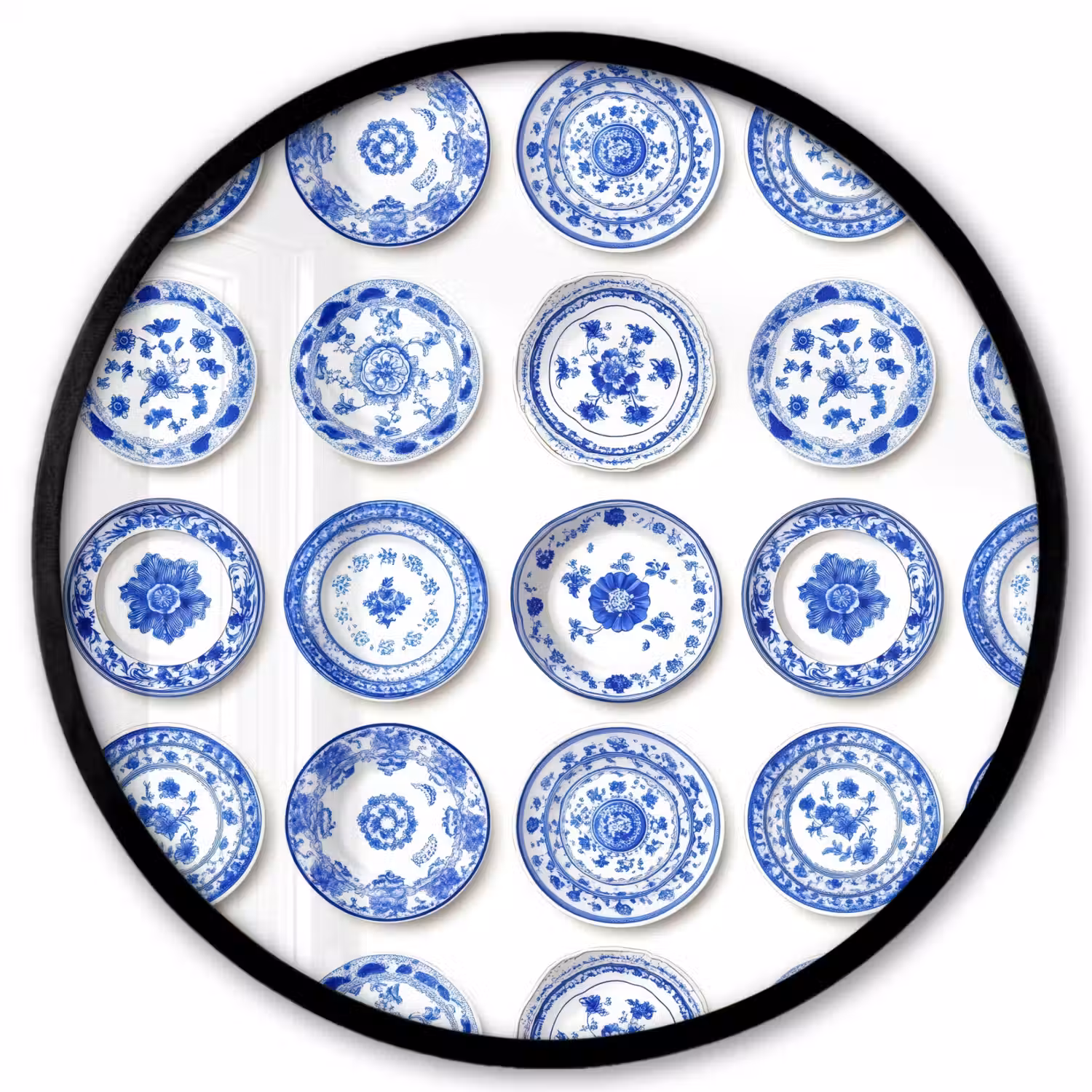 Borden - Bloemen - Patroon - Blauw Fotolijst rond zonder passe partout klein 856 -3d