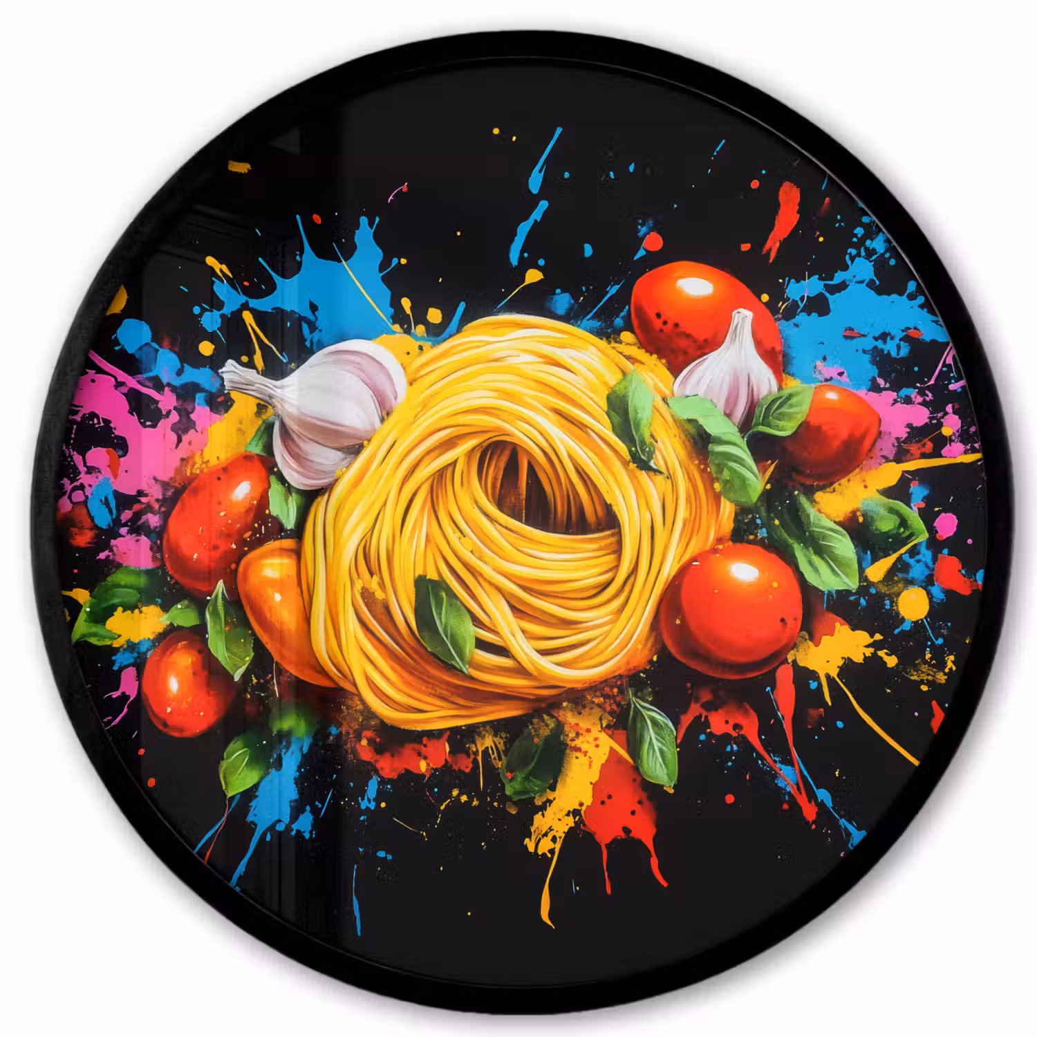 Spaghetti - Graffiti - Verf - Kleurrijk - Eten - Modern Fotolijst rond zonder passe partout klein -3d