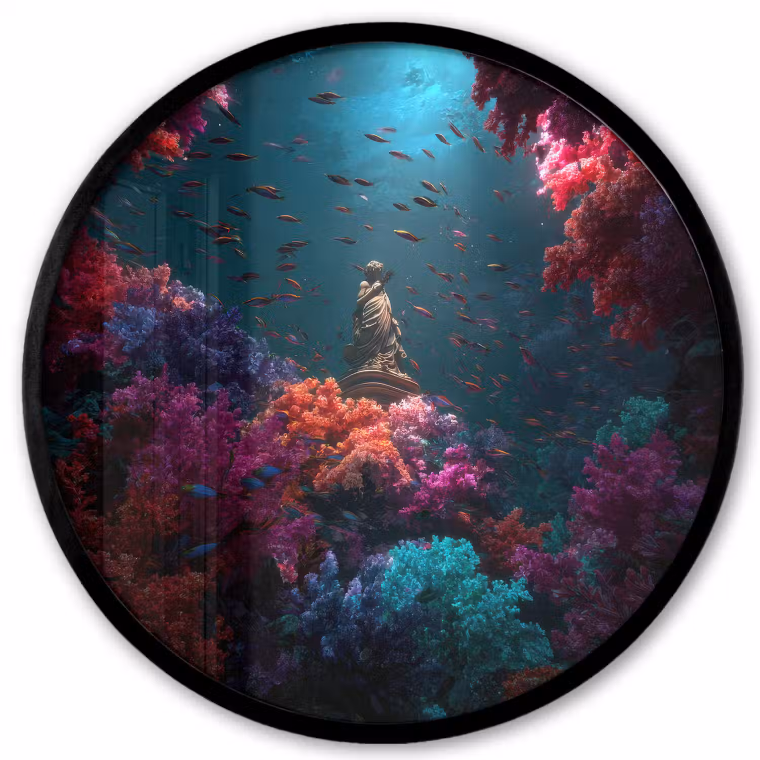 Standbeeld - Zeebodem - Koraal - Kleurrijk Fotolijst rond zonder passe partout klein -3d