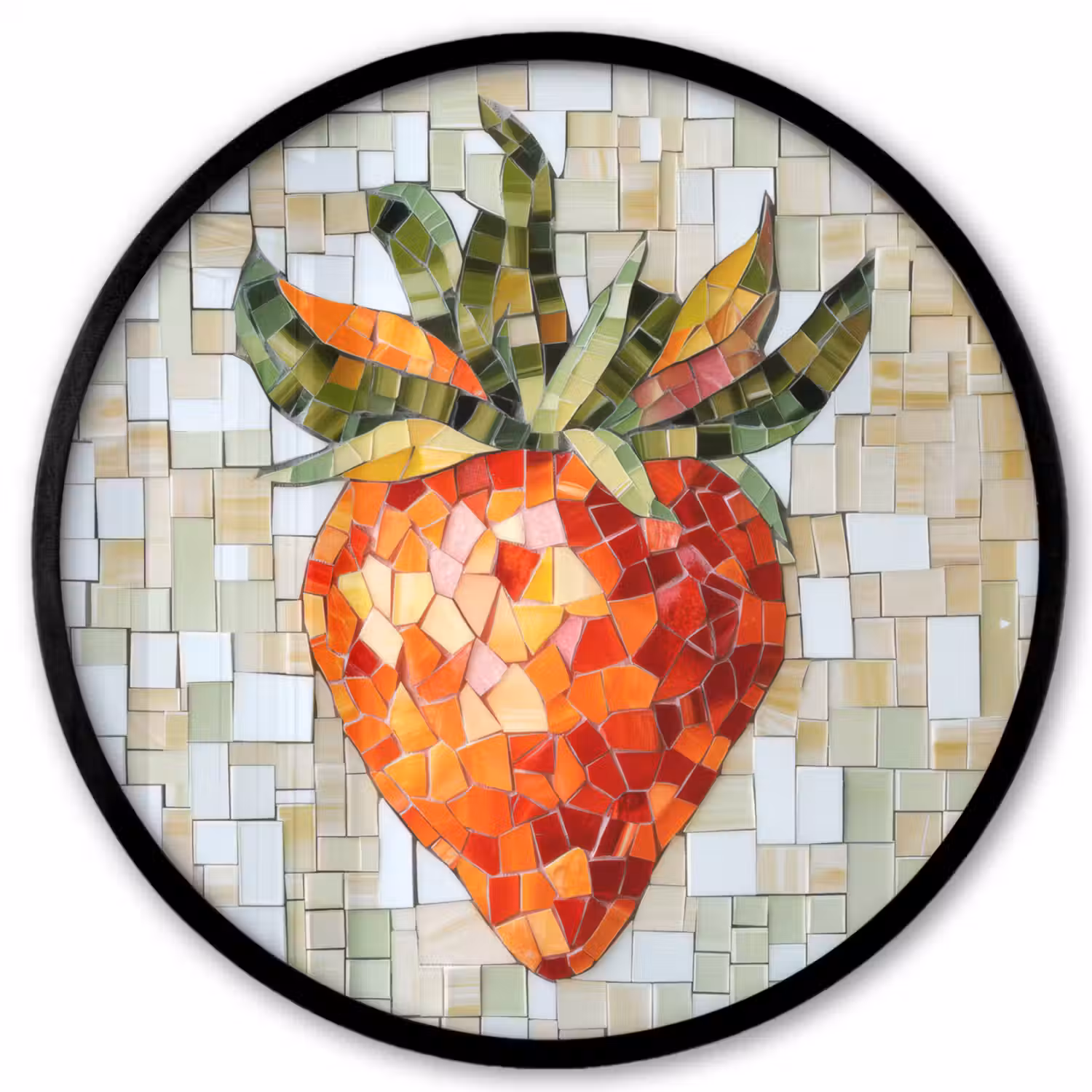 Aardbei - Rood - Mozaïek - Fruit Fotolijst rond zonder passe partout klein -3d
