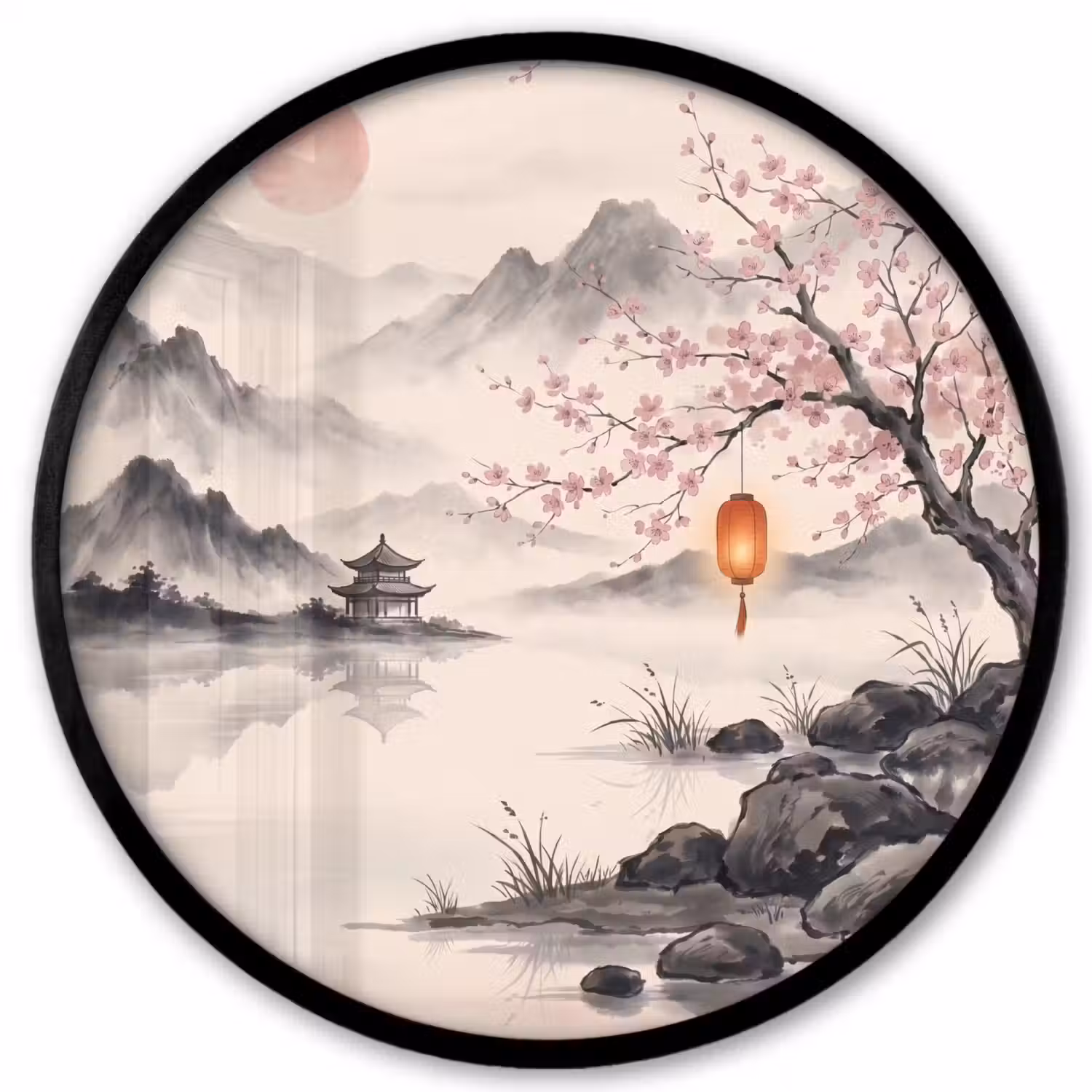 Zon - Japans - Traditioneel Fotolijst rond zonder passe partout klein -3d