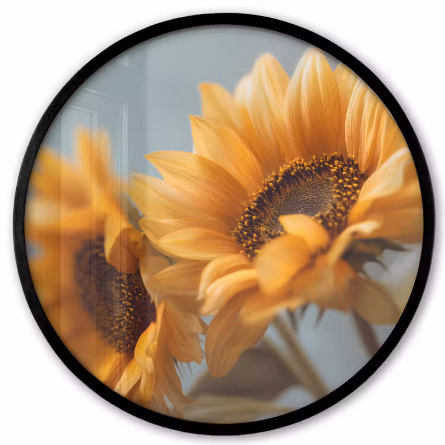 Zonnebloemen - Geel - Wazig Fotolijst rond zonder passe partout klein -3d