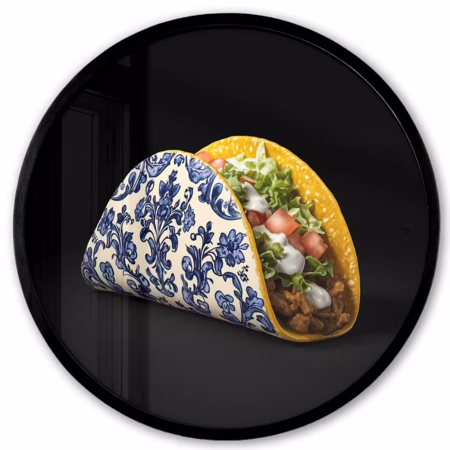 Taco - Vlees - Salade - Delftsblauw - Motief Fotolijst rond zonder passe partout klein -3d
