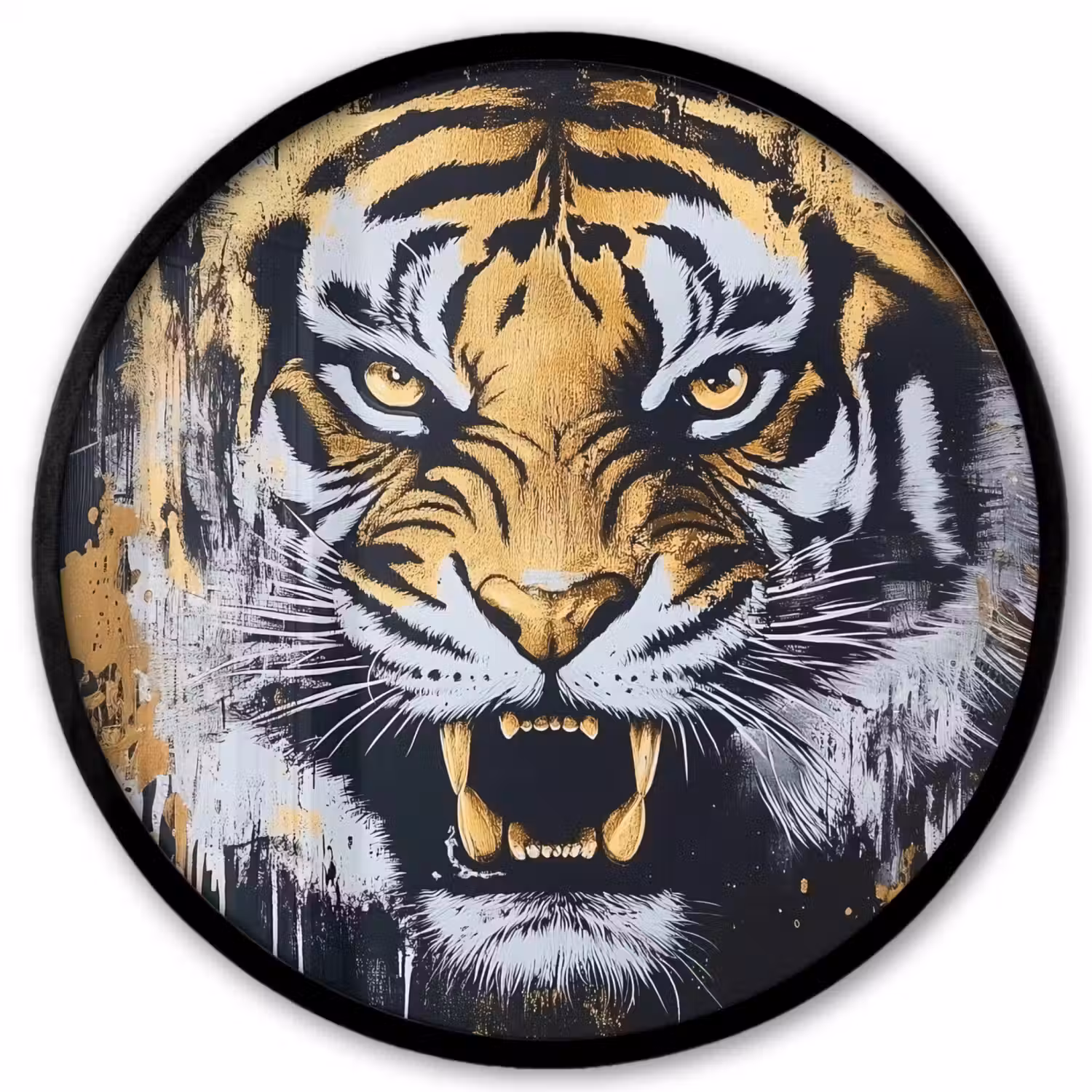 Tijger - Verfspatten - Goud Fotolijst rond zonder passe partout klein -3d