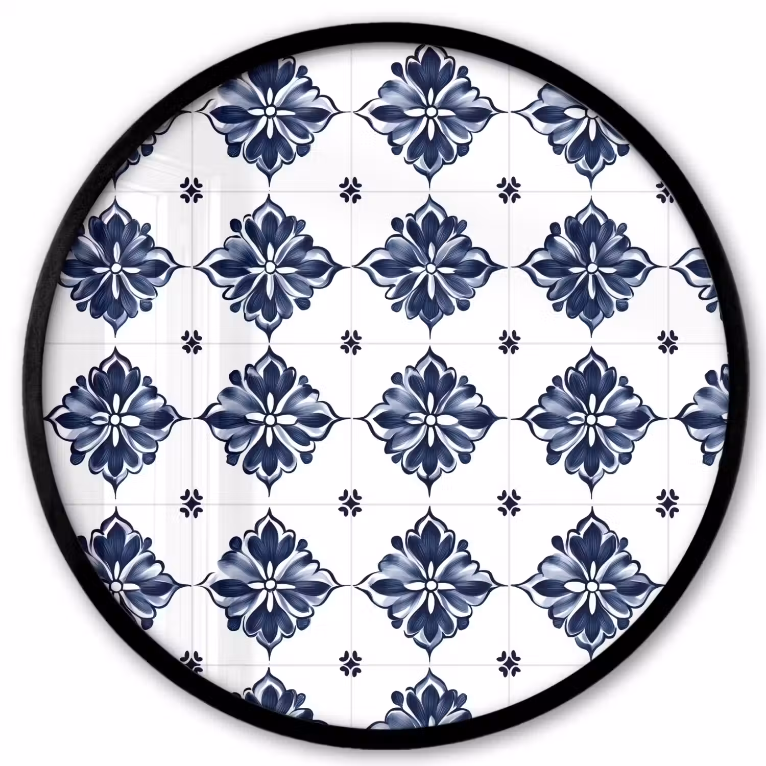 Tegelmotief - Blauw - Wit - Bloem Fotolijst rond zonder passe partout klein 856 -3d
