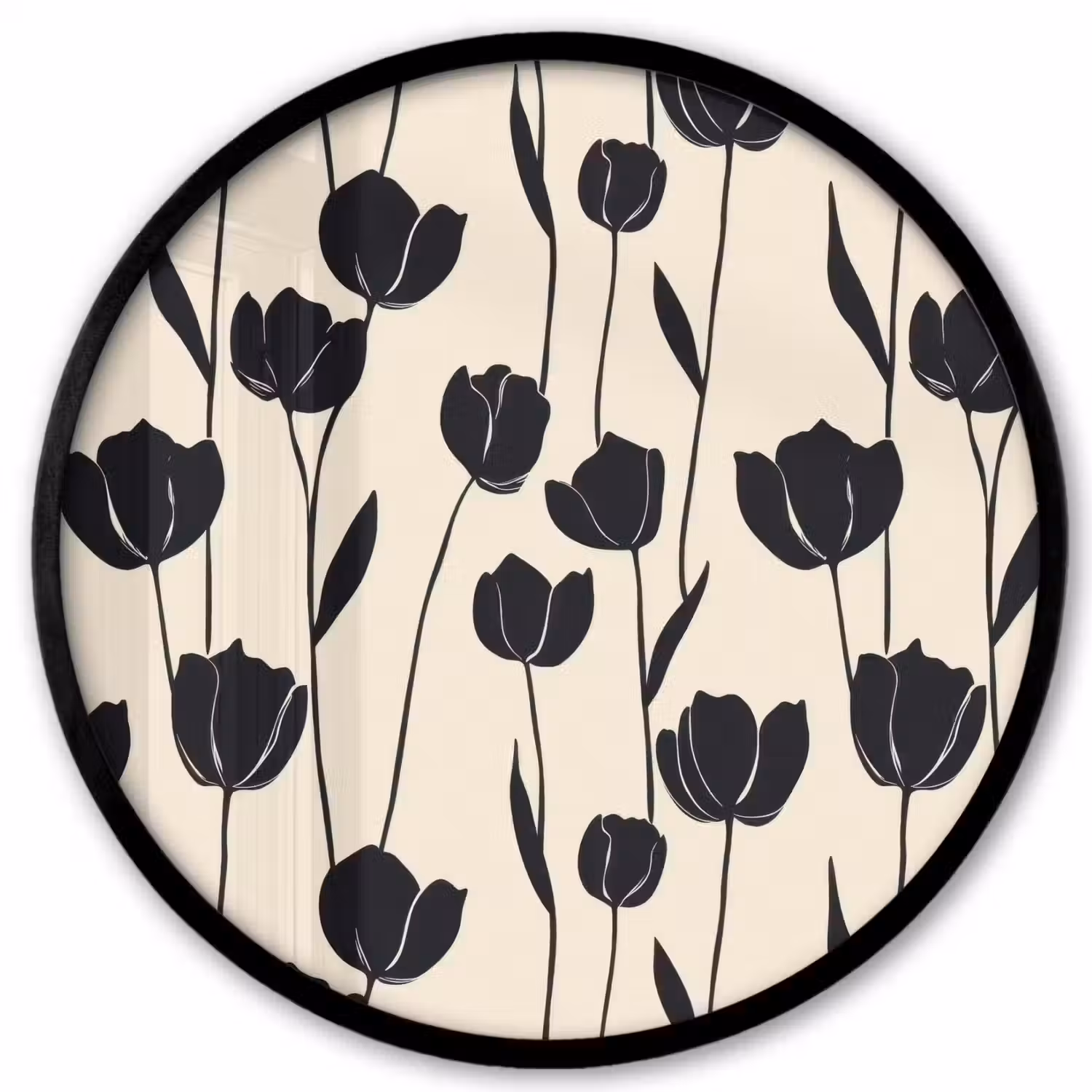 Tulpen - Patroon - Zwart Fotolijst rond zonder passe partout klein 856 -3d