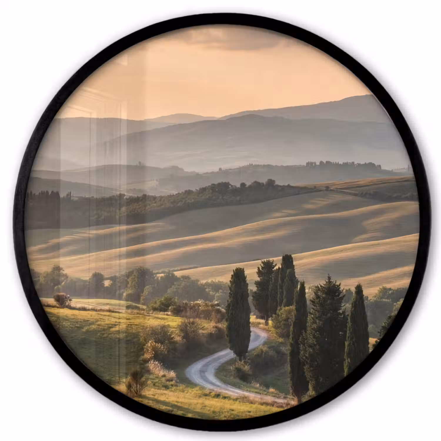 Toscaans - Landschap - Heuvels Fotolijst rond zonder passe partout klein -3d