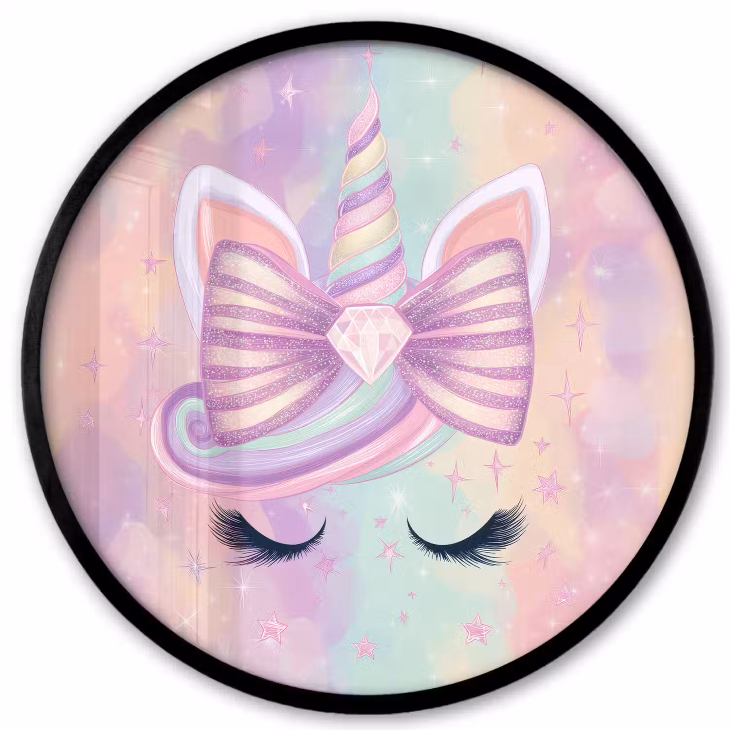 Eenhoorn - Glitters - Regenboog - Pastel Fotolijst rond zonder passe partout klein -3d