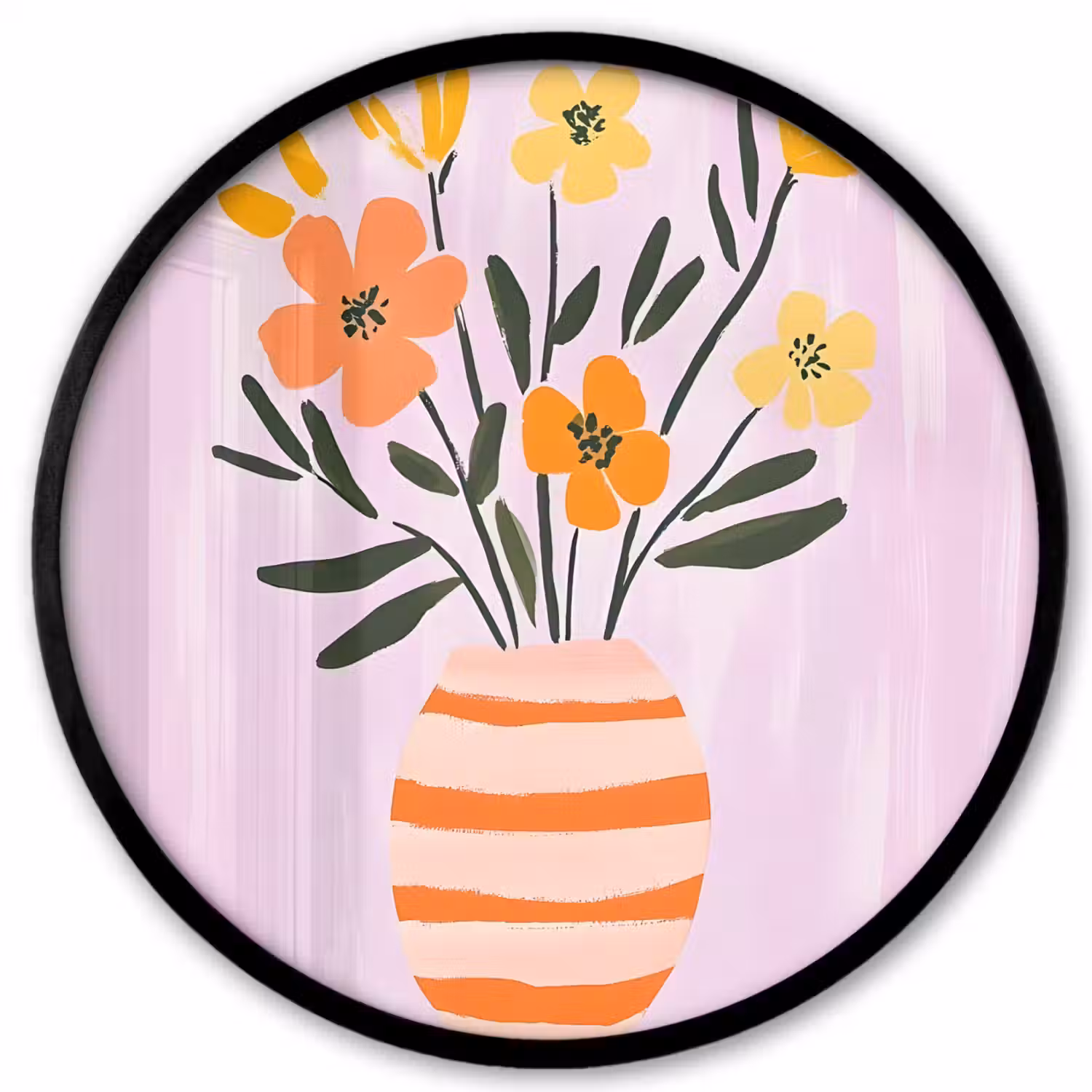 Vaas - Gestreept - Bloemen - Oranje Fotolijst rond zonder passe partout klein -3d