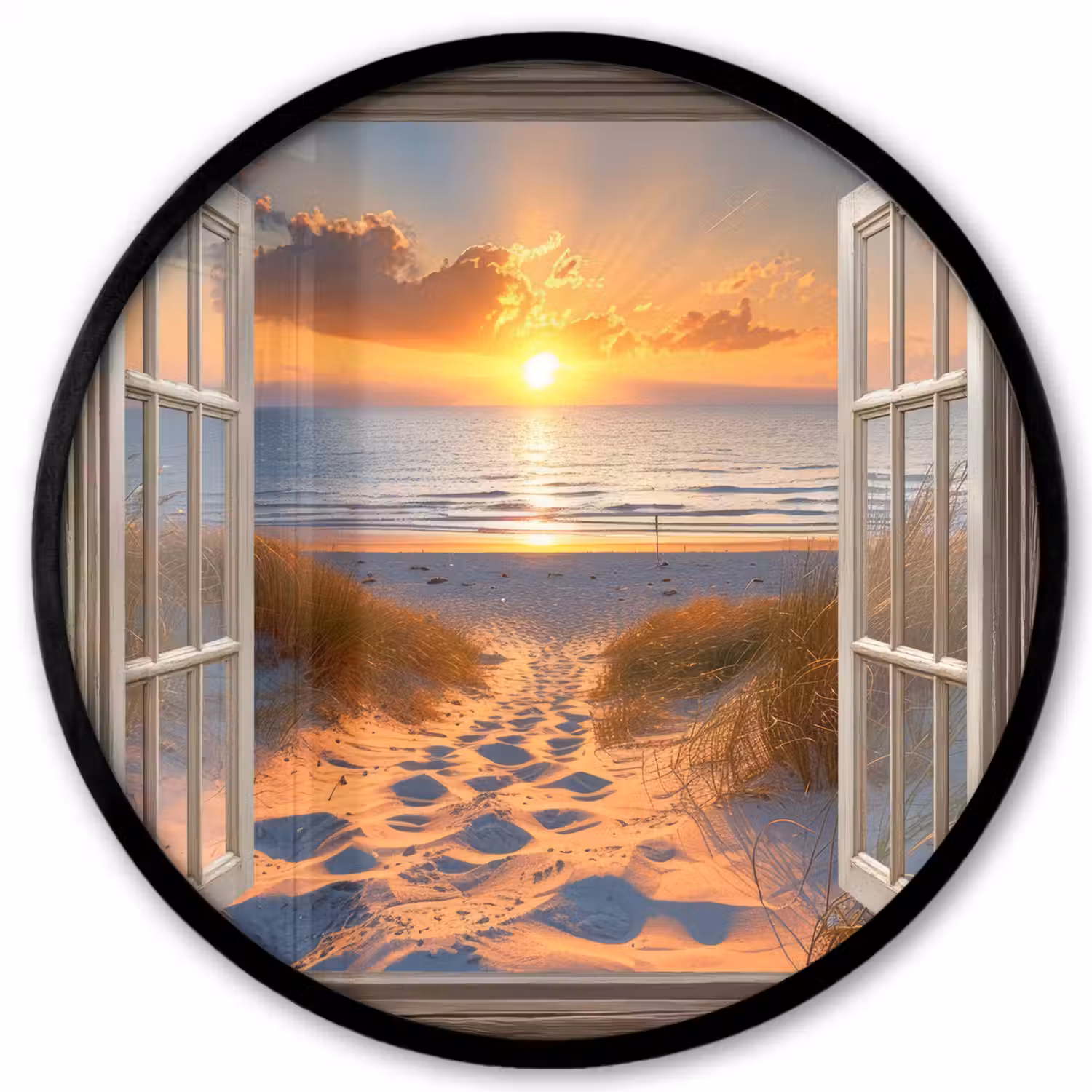 Doorkijk - Strand - Duinen - Zonsondergang Fotolijst rond zonder passe partout klein -3d
