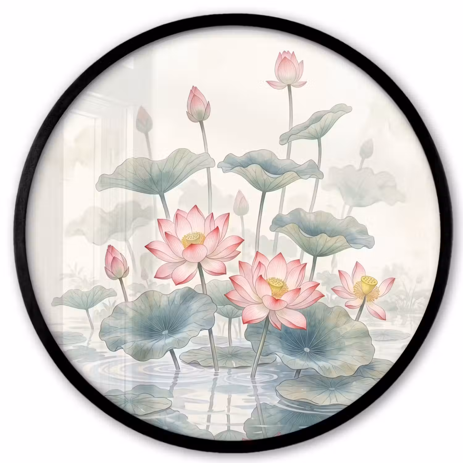 Aquarel - Lotusbloemen - Kleurrijk Fotolijst rond zonder passe partout klein -3d