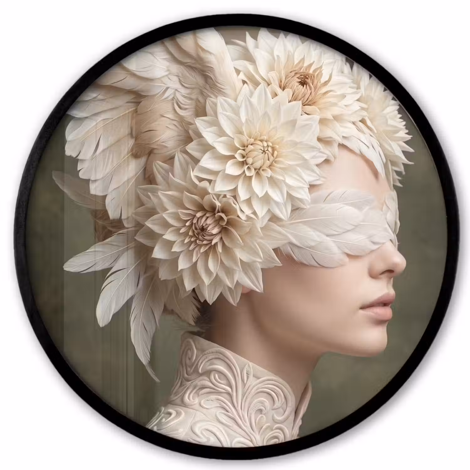 Vleugels - Vrouw - Wit Fotolijst rond zonder passe partout klein -3d