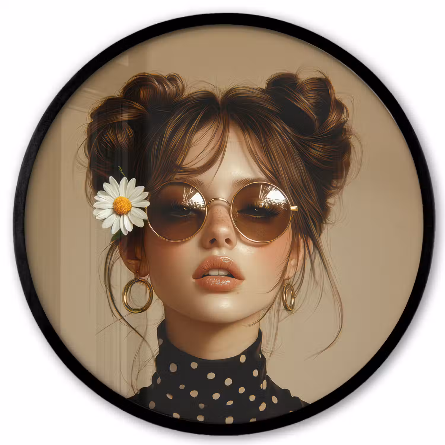 Vrouw - Beige - Bloem - Modern - Portret Fotolijst rond zonder passe partout klein -3d