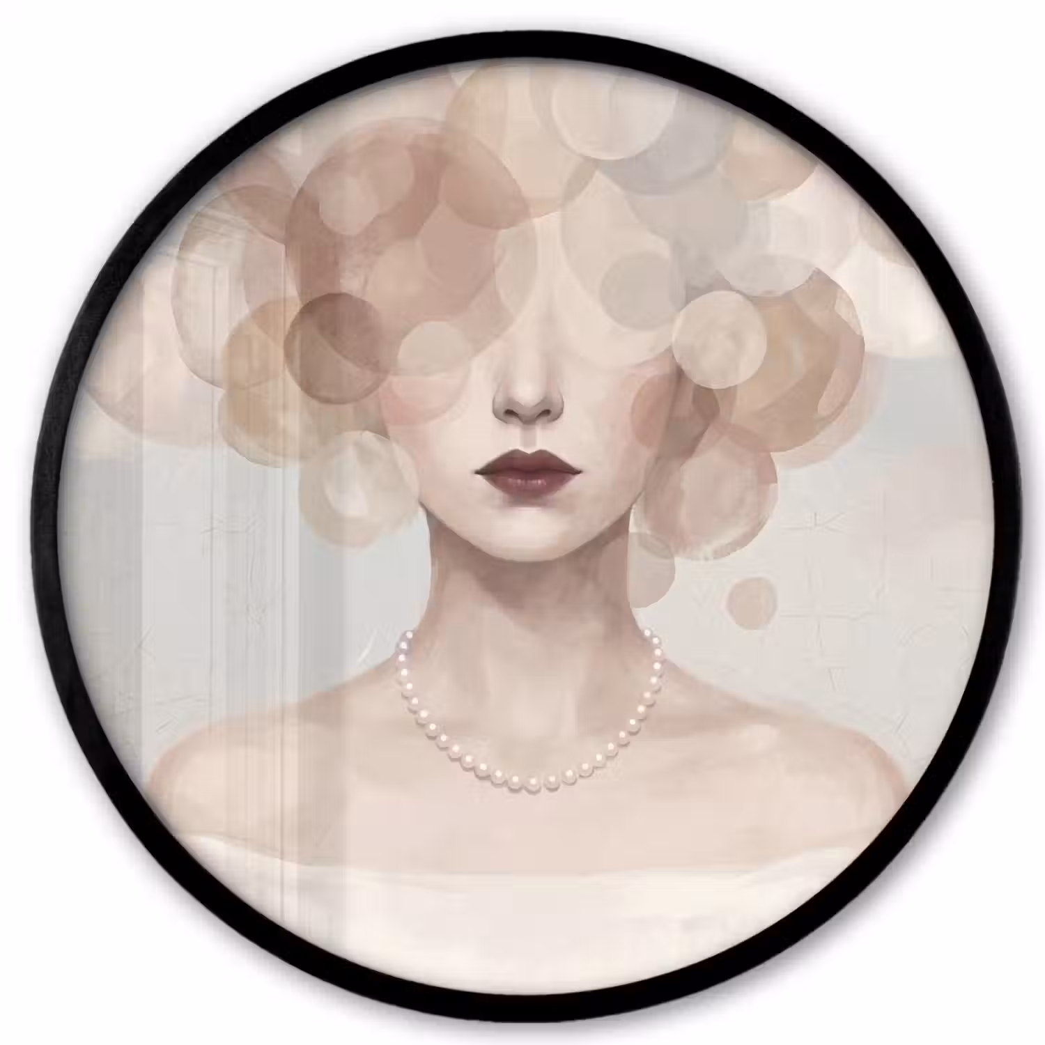 Vrouw - Cirkels - Beige Fotolijst rond zonder passe partout klein -3d