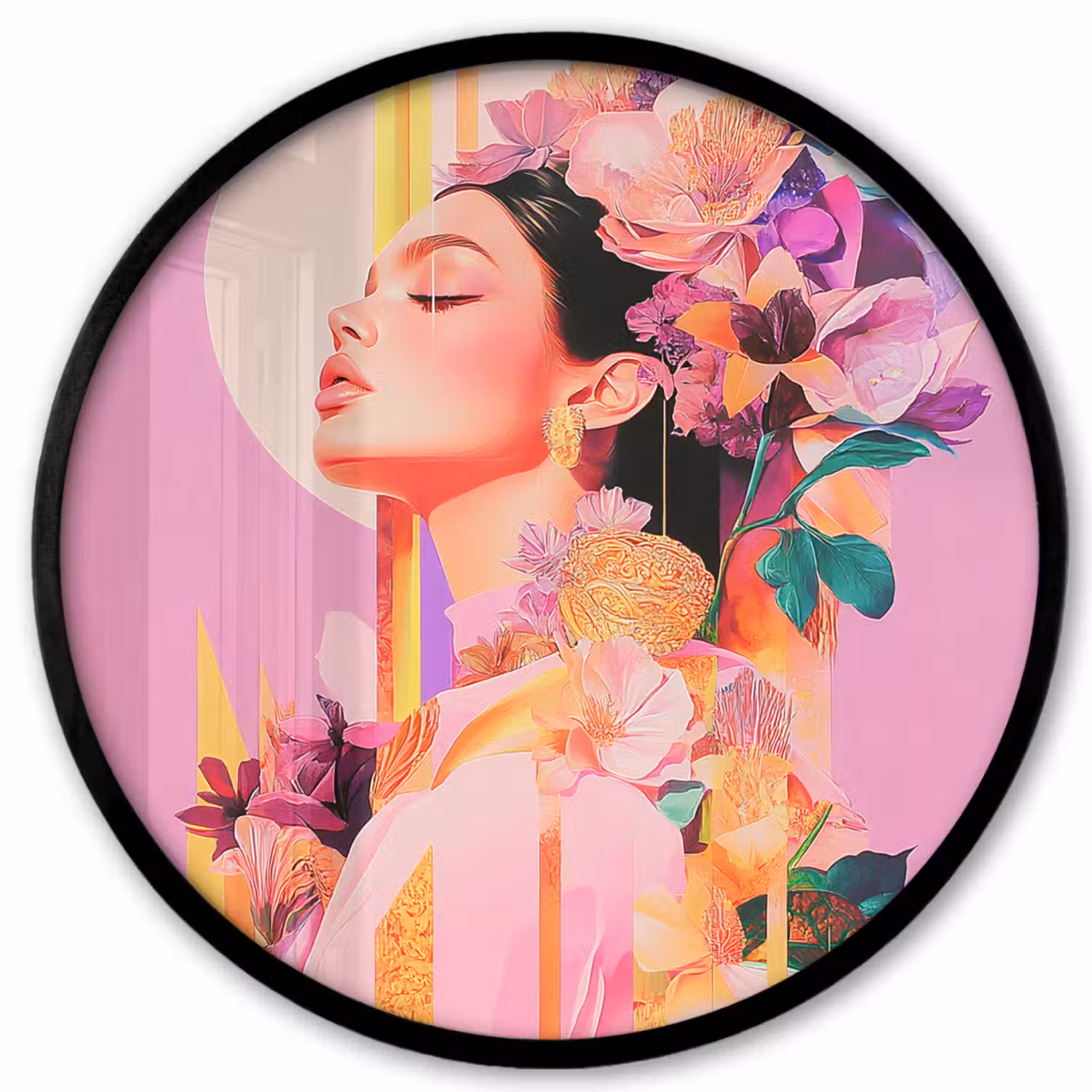 Vrouw - Bloemen - Paars - Abstract Fotolijst rond zonder passe partout klein -3d