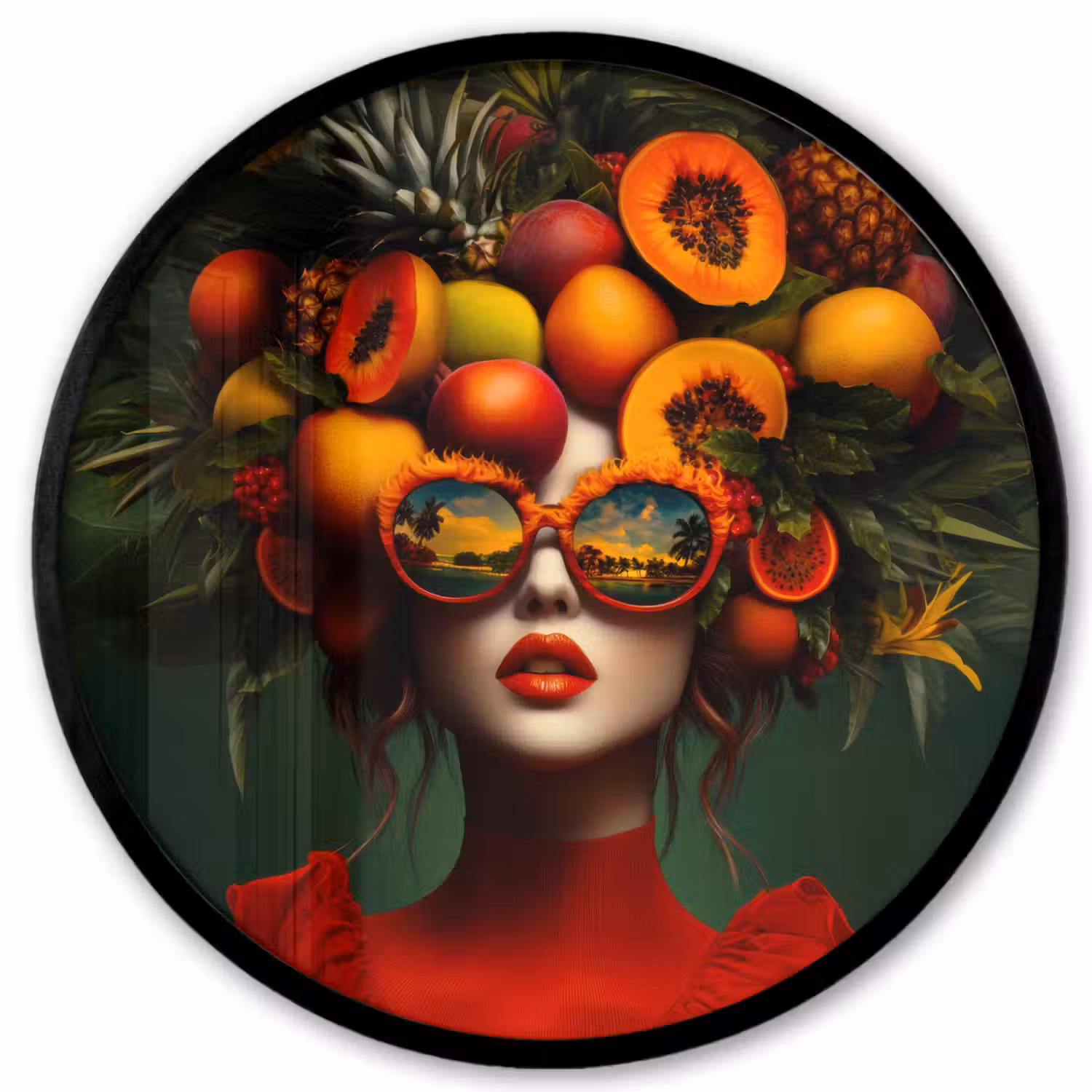 Vrouw - Vruchten - Papaja - Ananas Fotolijst rond zonder passe partout klein -3d