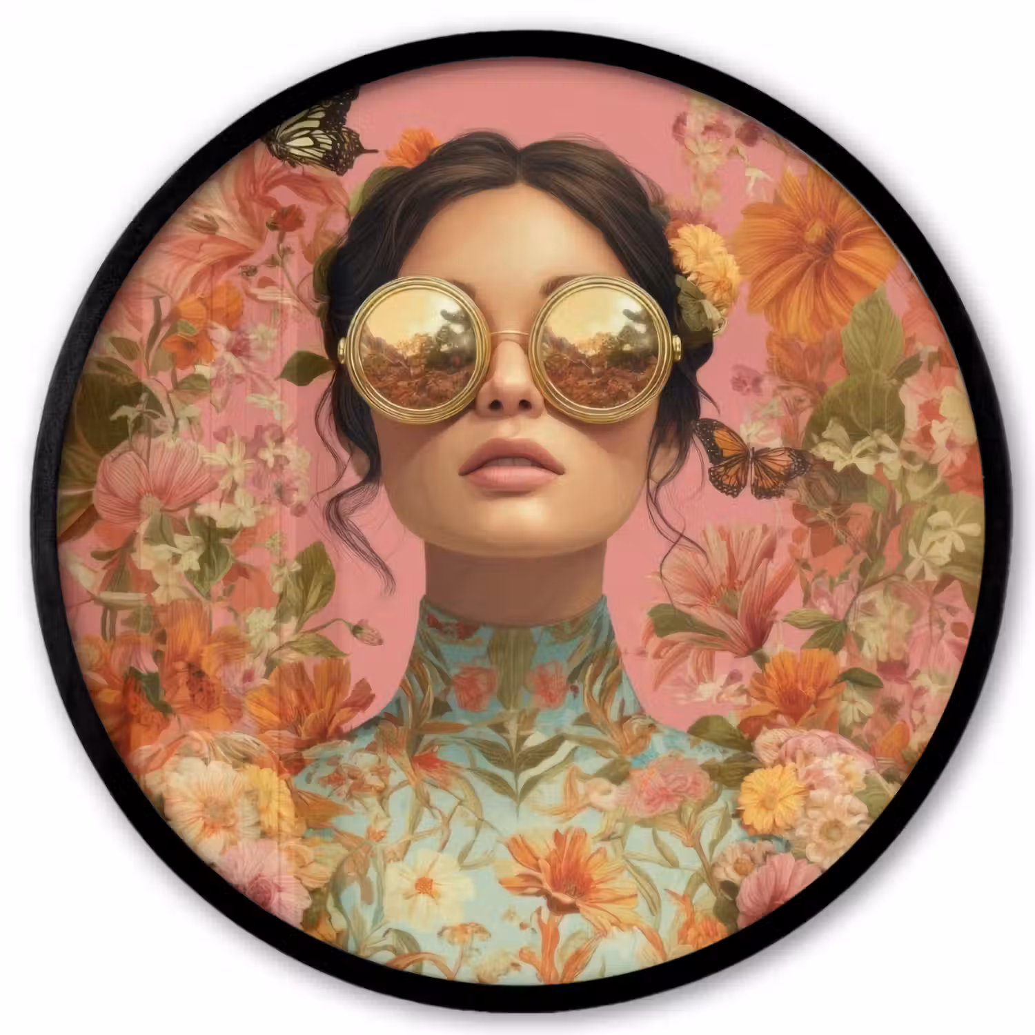 Vrouw - Bril - Roze - Bloemen Fotolijst rond zonder passe partout klein -3d