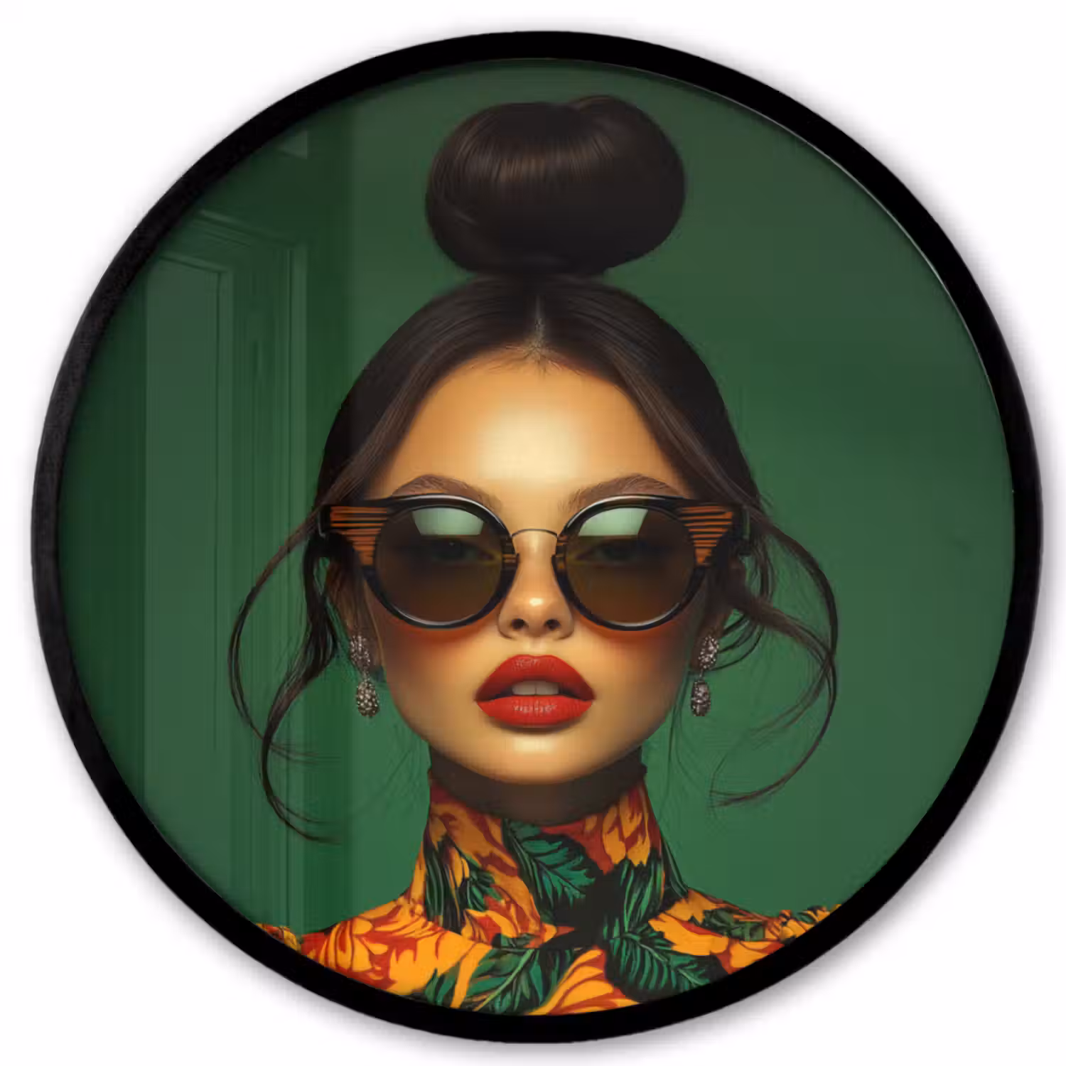 Vrouw - Groen - Modern - Bril - Abstract Fotolijst rond zonder passe partout klein -3d