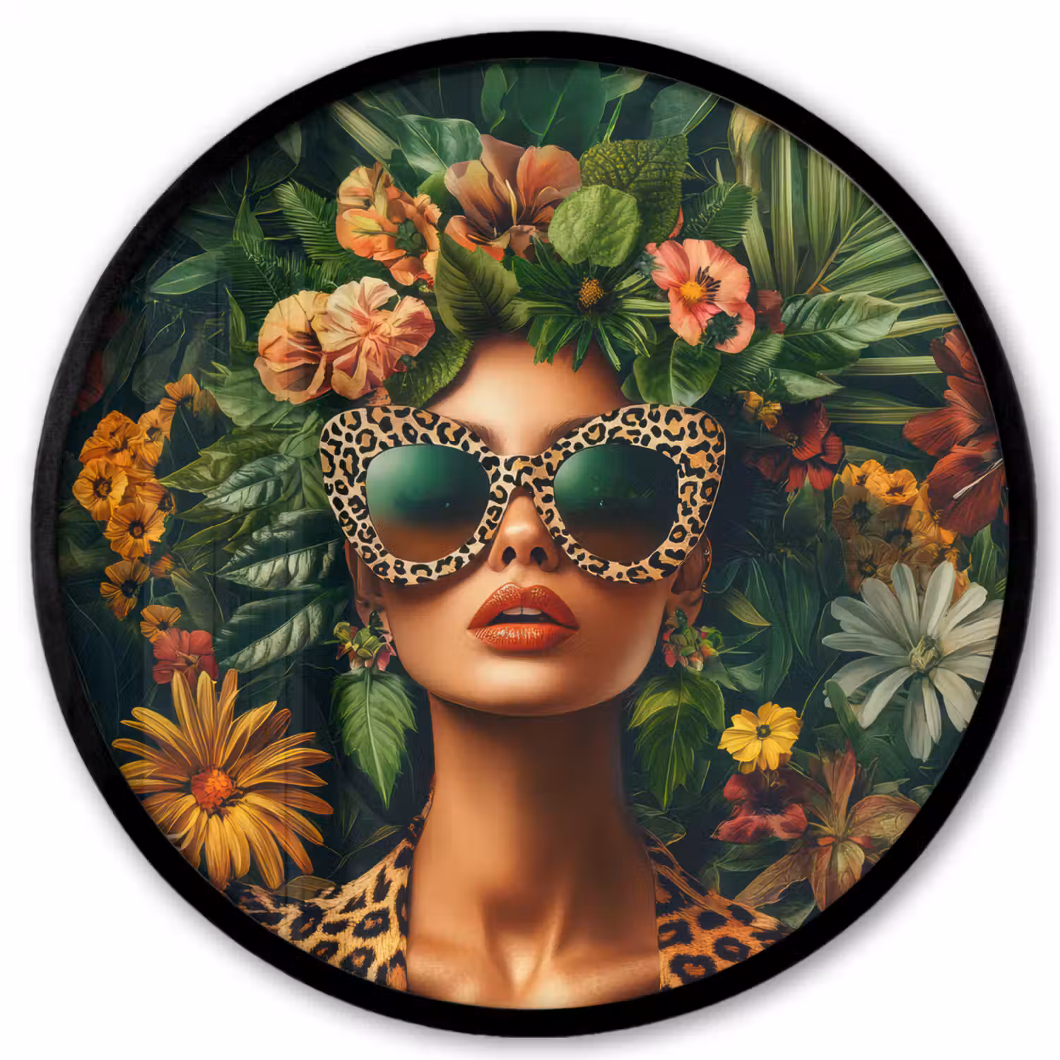 Vrouw - Panterprint - Jungle - Natuur - Luxe Fotolijst rond zonder passe partout klein -3d