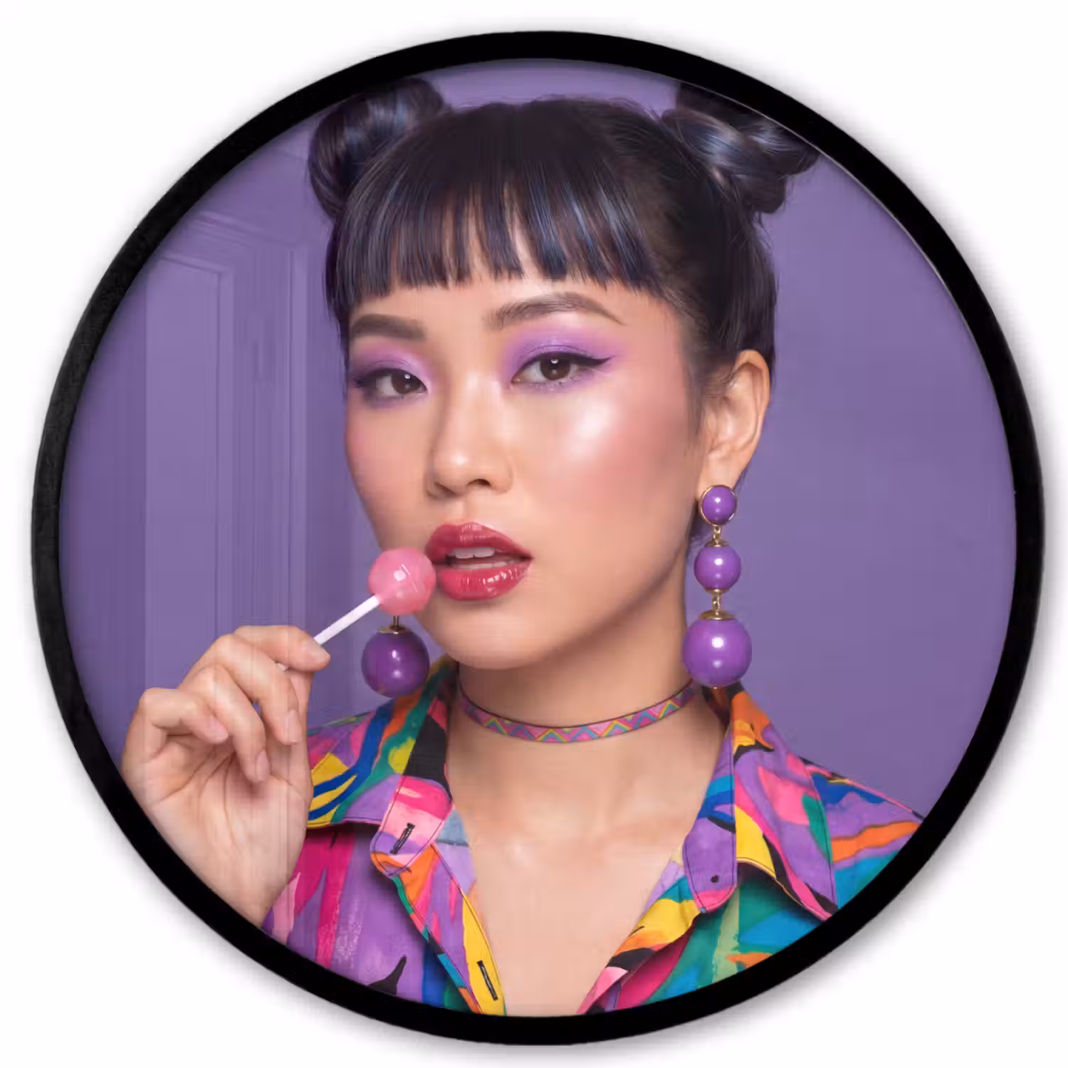 Vrouw - Portret - Make-up - Paars - Levendig Fotolijst rond zonder passe partout klein -3d