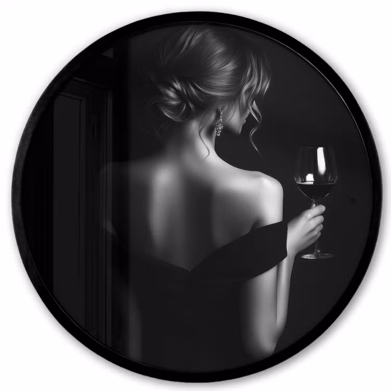 Vrouw - Wijn - Jurk Fotolijst rond zonder passe partout klein -3d