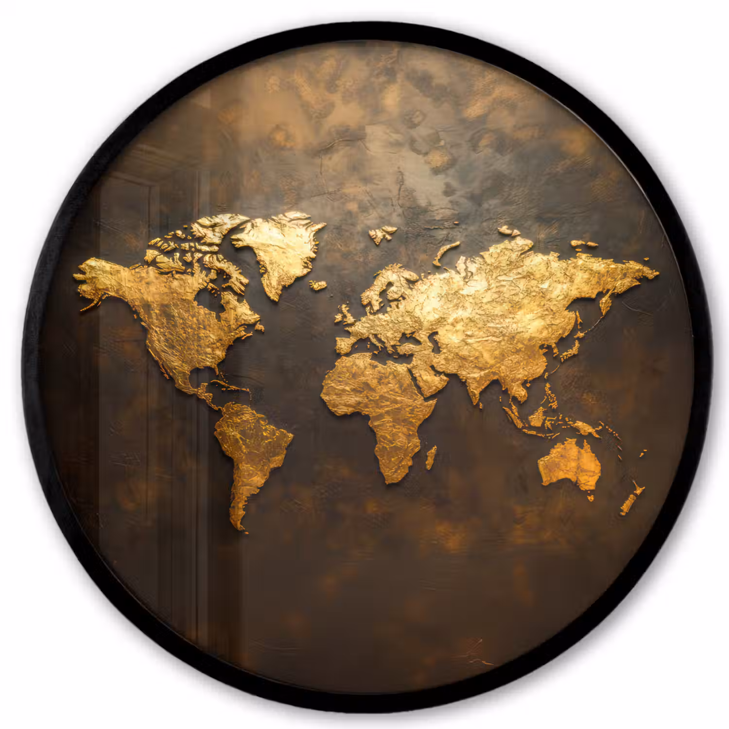 Wereldkaart - Goud - Roest Fotolijst rond zonder passe partout klein -3d