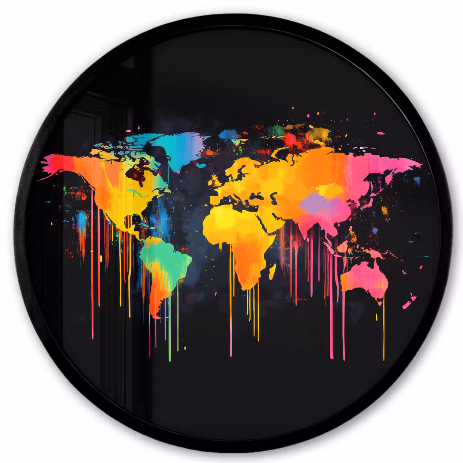 Wereldkaart - Verf - Kleurrijk - Graffiti - Wereld Fotolijst rond zonder passe partout klein -3d