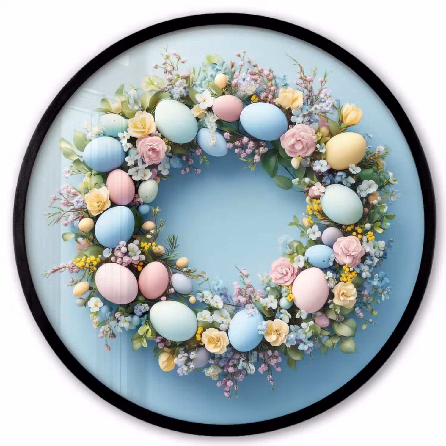 Krans - Eieren - Bloemen Fotolijst rond zonder passe partout klein -3d