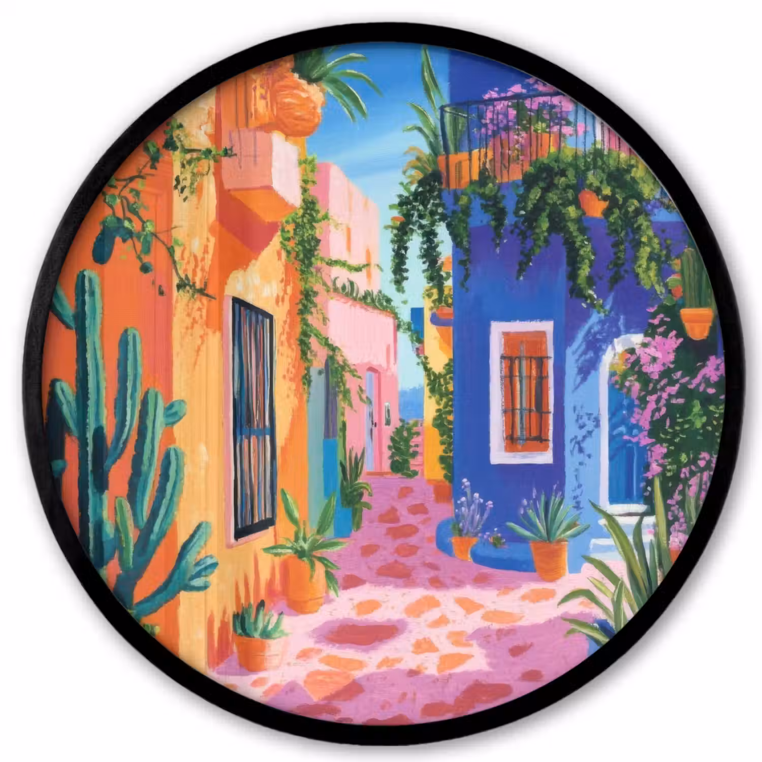 Geel - Blauw - Oranje - Huis Fotolijst rond zonder passe partout klein -3d