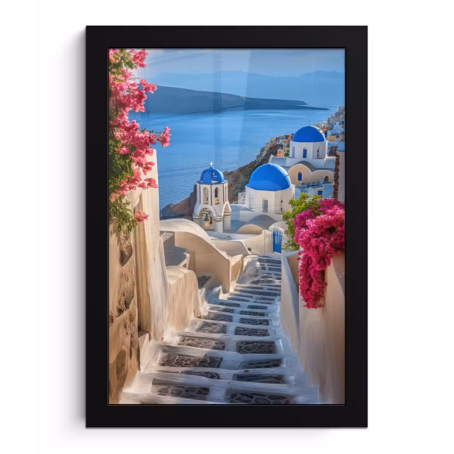 Santorini - Bloemen - Griekenland fotolijst zwart zonder passe partout klein -3d