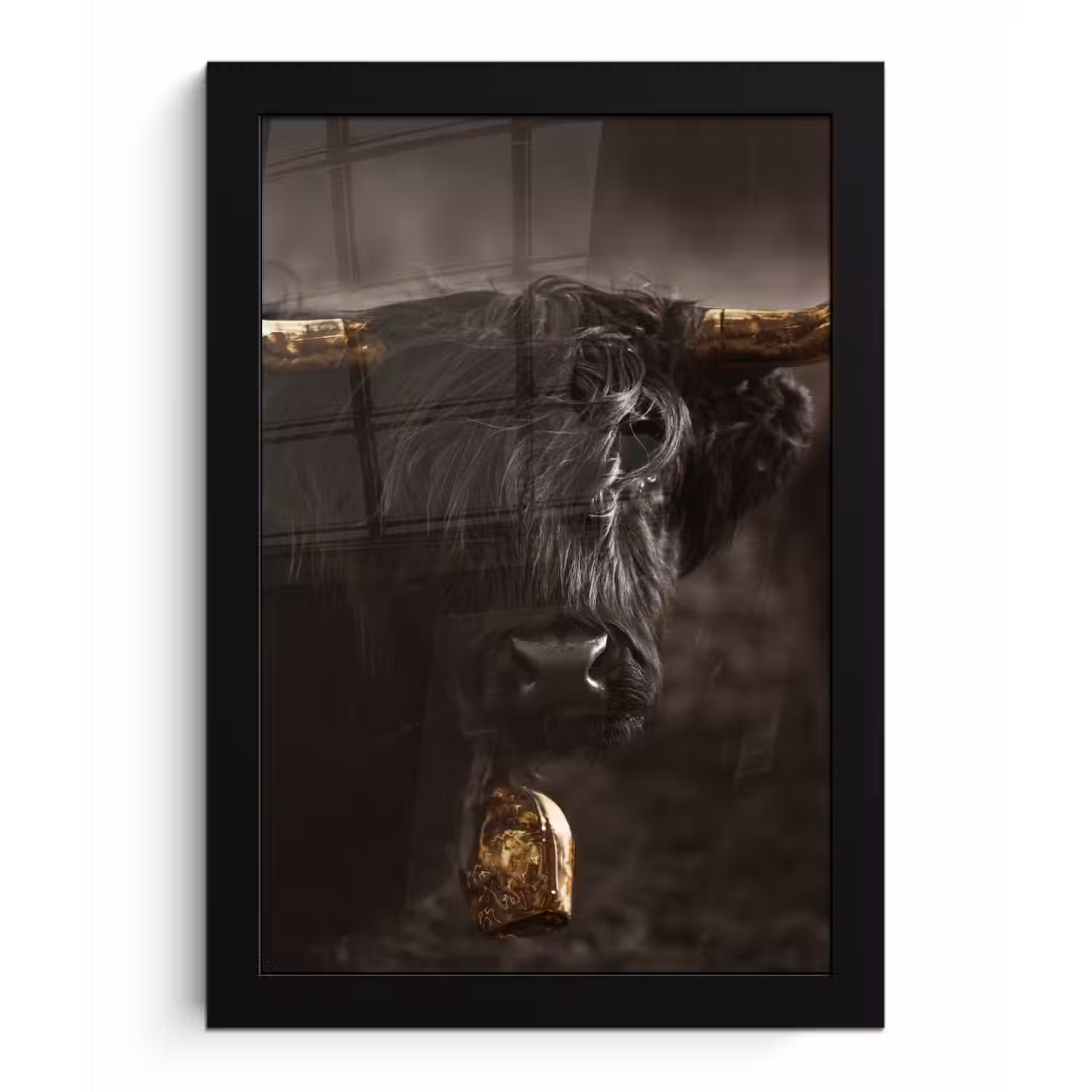Schotse hooglander - Goud - Koebel - Hoorns - Dieren fotolijst zwart zonder passe partout klein -3d