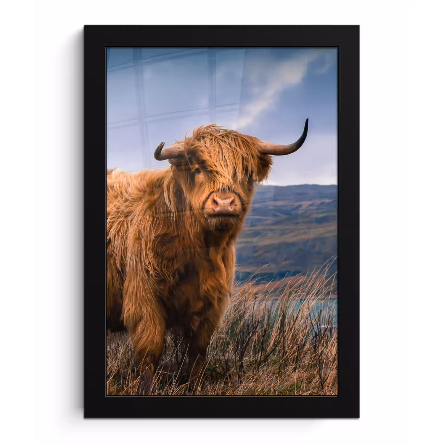 Schotse Hooglander - Berg - Water - Natuur - Koe fotolijst zwart zonder passe partout klein -3d