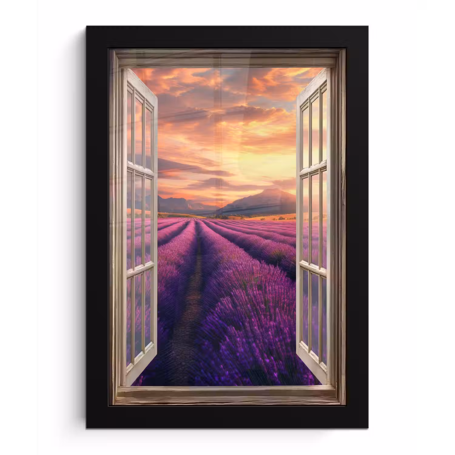 Doorkijk - Lavendel - Landschap - Bloemen - Paars fotolijst zwart zonder passe partout klein -3d