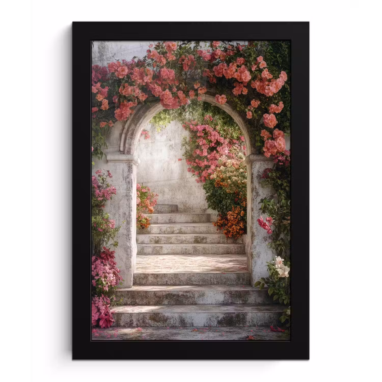 Doorkijk - Rozen - Vintage - Poort fotolijst zwart zonder passe partout klein -3d