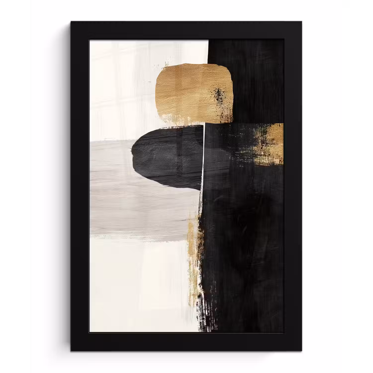 Vormen - Penseelstreken - Abstract - Goud fotolijst zwart zonder passe partout klein -3d