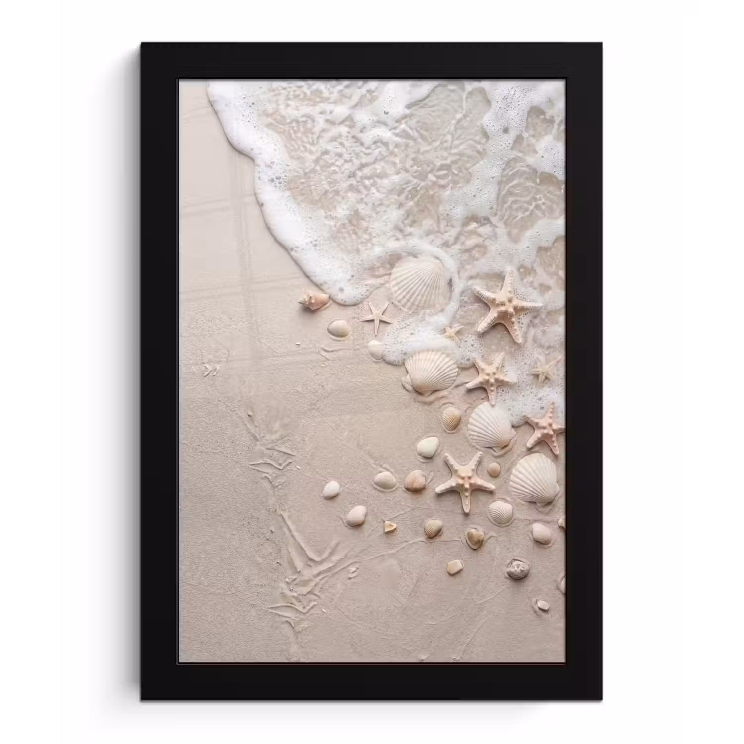Schelpen - Zeesterren - Strand fotolijst zwart zonder passe partout klein -3d