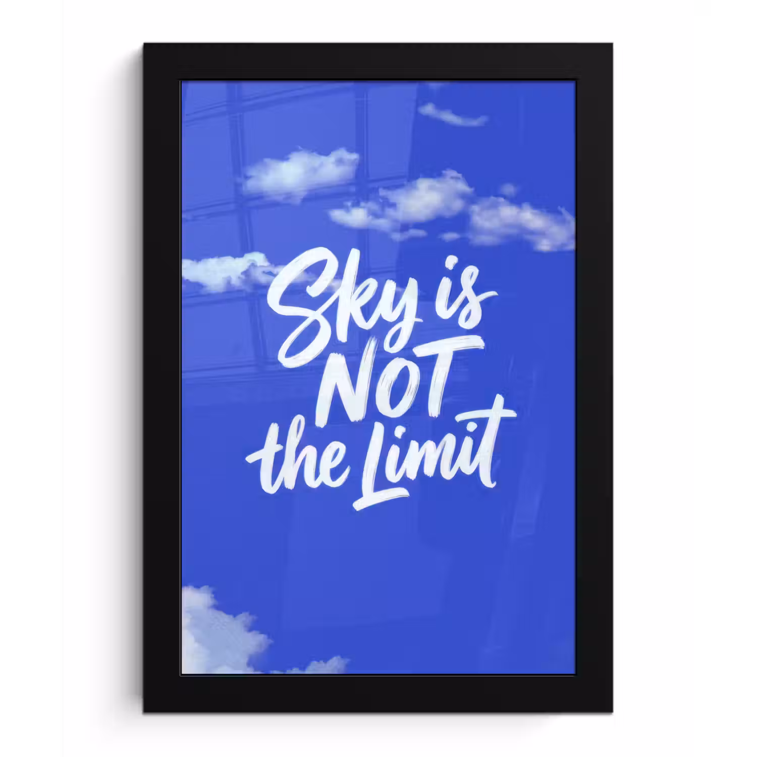 Sky is not the limit - Blauwe lucht - Wolken fotolijst zwart zonder passe partout klein -3d