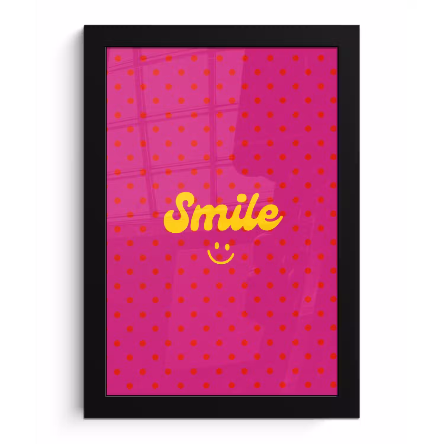 Smile - Stippen - Geel - Smiley - Roze fotolijst zwart zonder passe partout klein -3d
