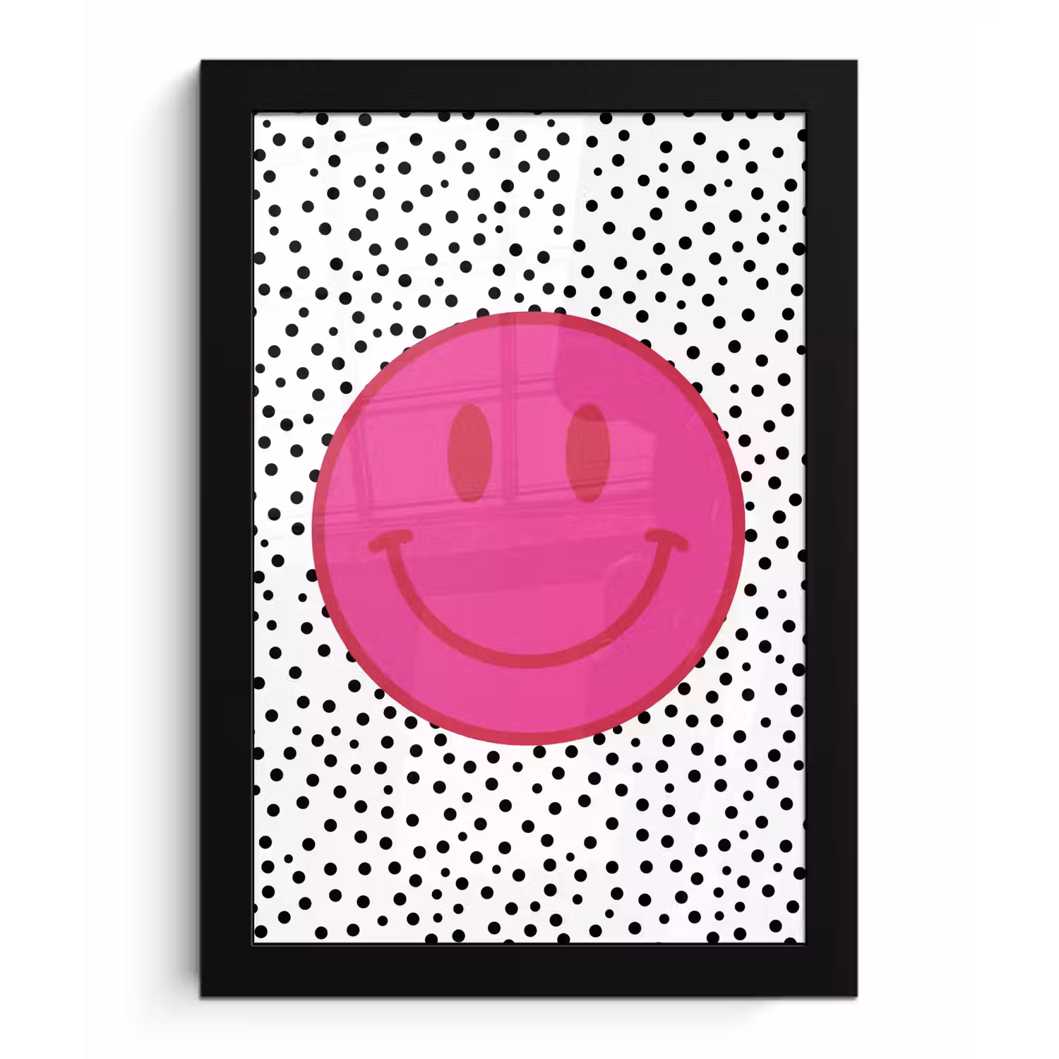 Smiley - Roze - Stippen fotolijst zwart zonder passe partout klein -3d