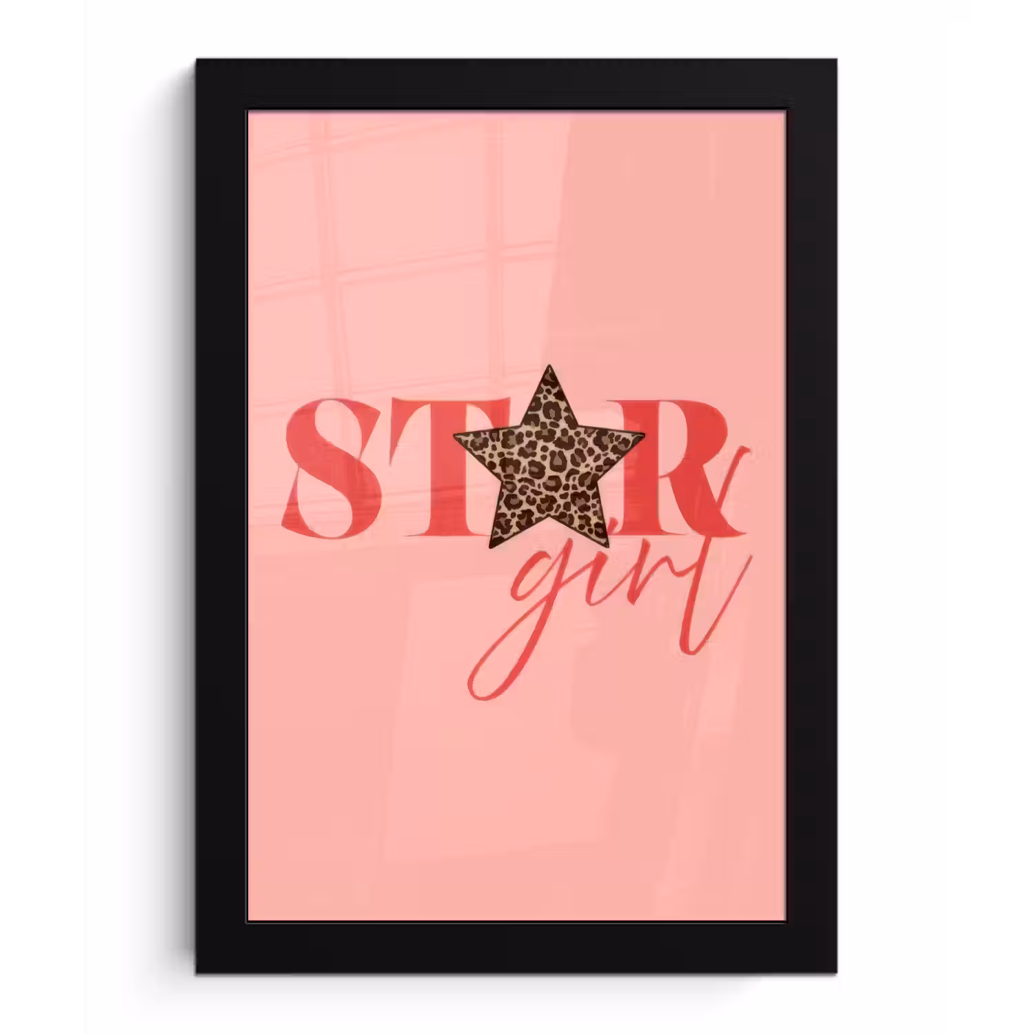Star girl - Roze - Panter - Ster fotolijst zwart zonder passe partout klein -3d